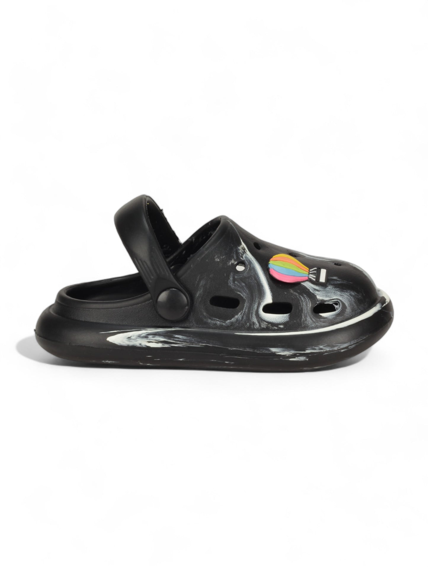 Marble Look Hot Air Balloon Applique Anti-Slip Clogs - Black