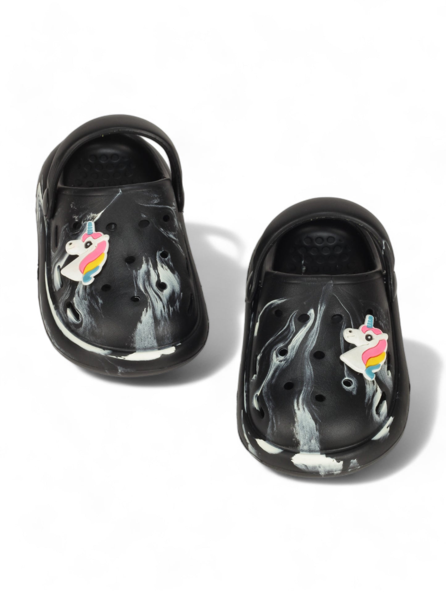 Marble Look Unicorn Applique Anti-Slip Clogs - Black