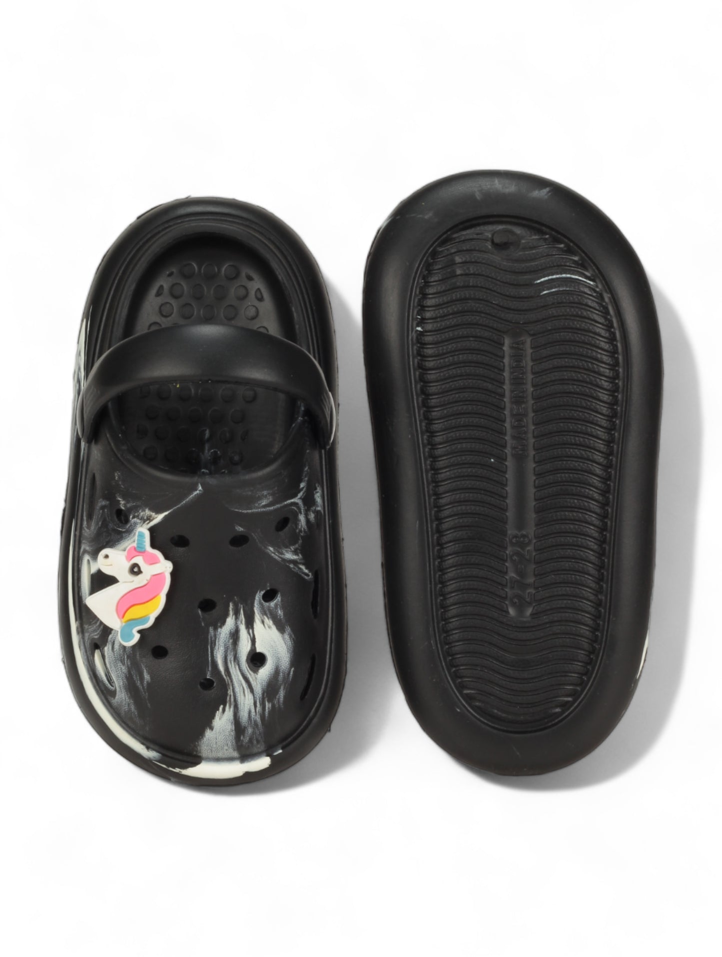 Marble Look Unicorn Applique Anti-Slip Clogs - Black