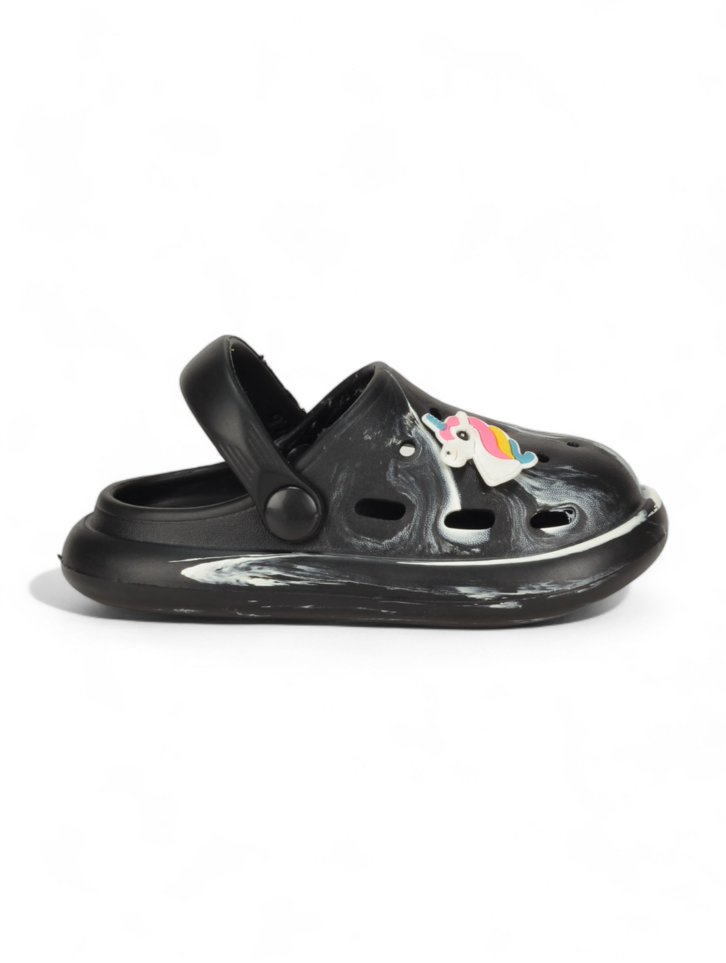 Marble Look Unicorn Applique Anti-Slip Clogs - Black