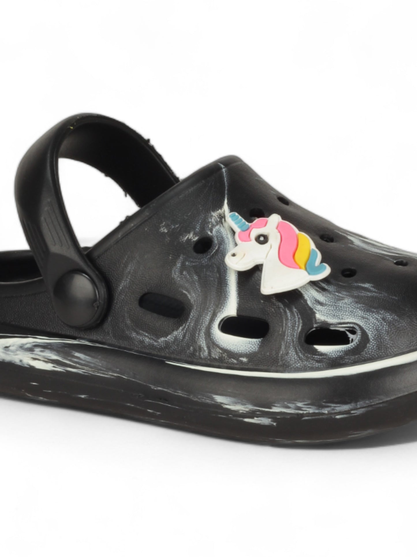 Marble Look Unicorn Applique Anti-Slip Clogs - Black