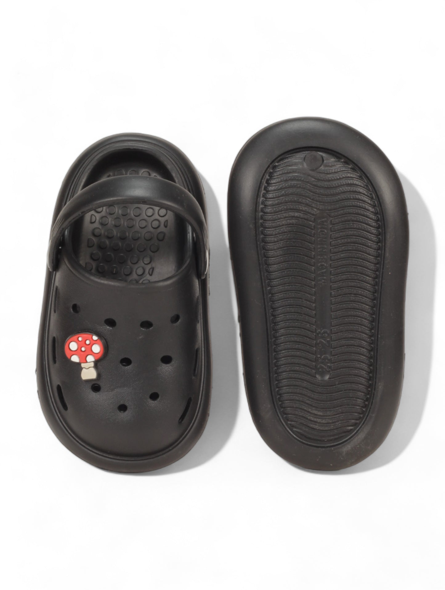 Marble Look Mushroom Applique Anti-Slip Clogs - Black