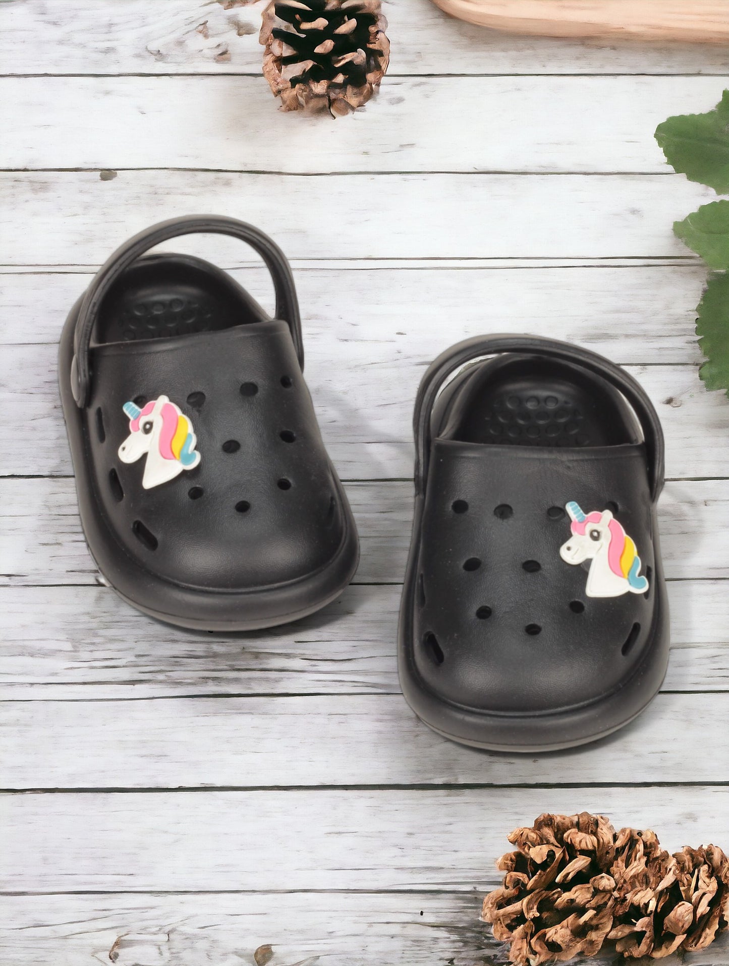 Marble Look Unicorn Applique Anti-Slip Clogs - Black
