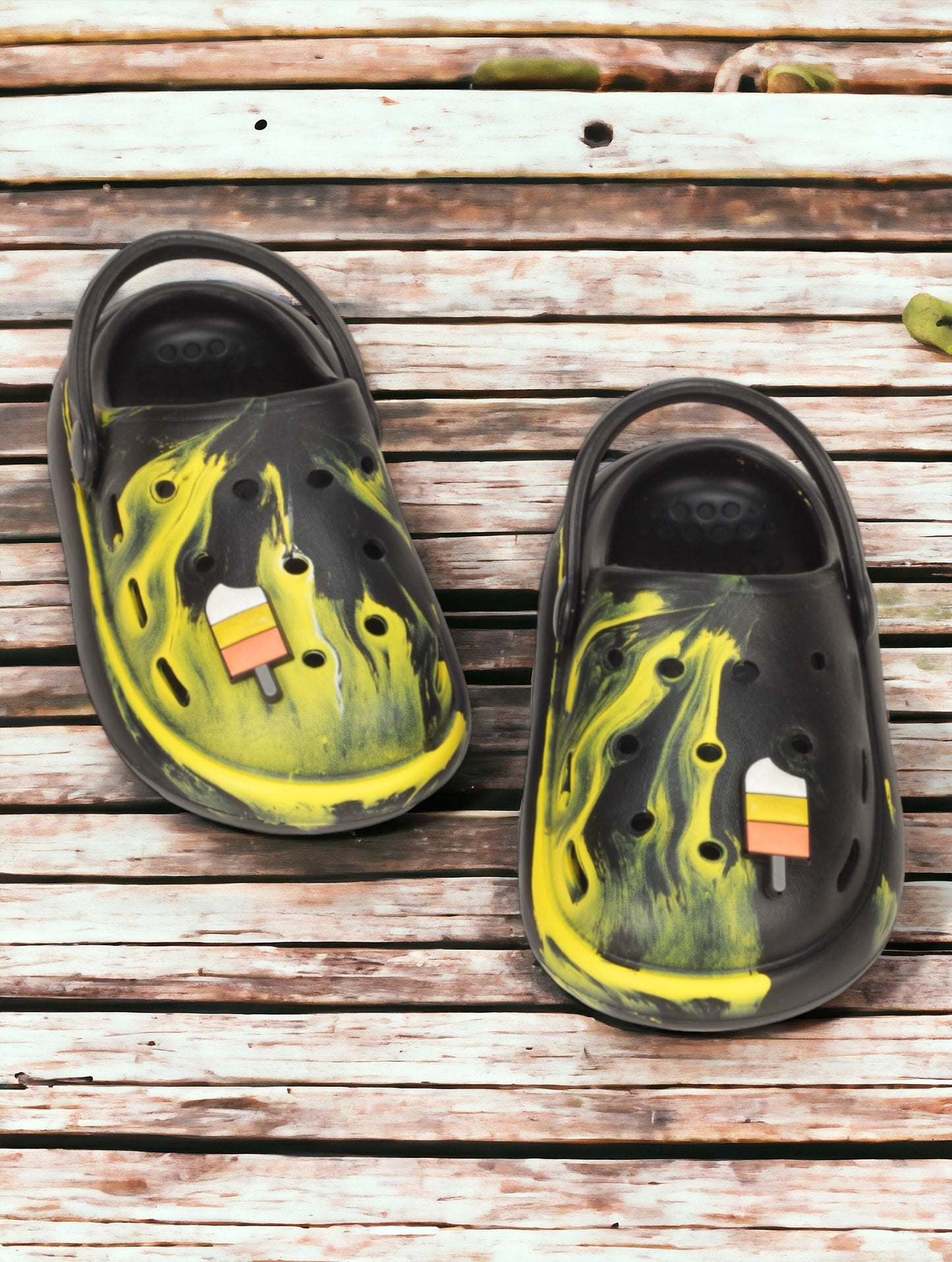 Marble Look Ice Cream Applique Anti-Slip Clogs - Black