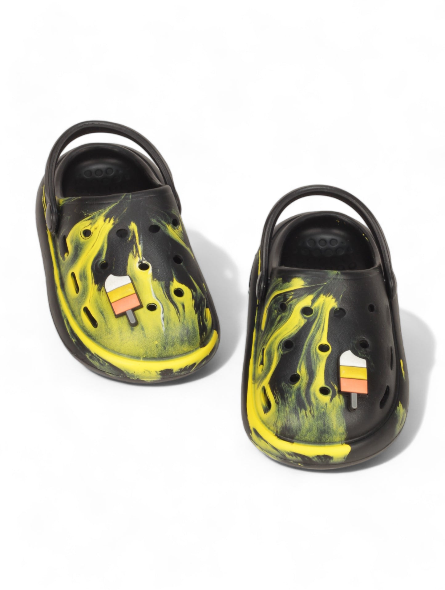 Marble Look Ice Cream Applique Anti-Slip Clogs - Black