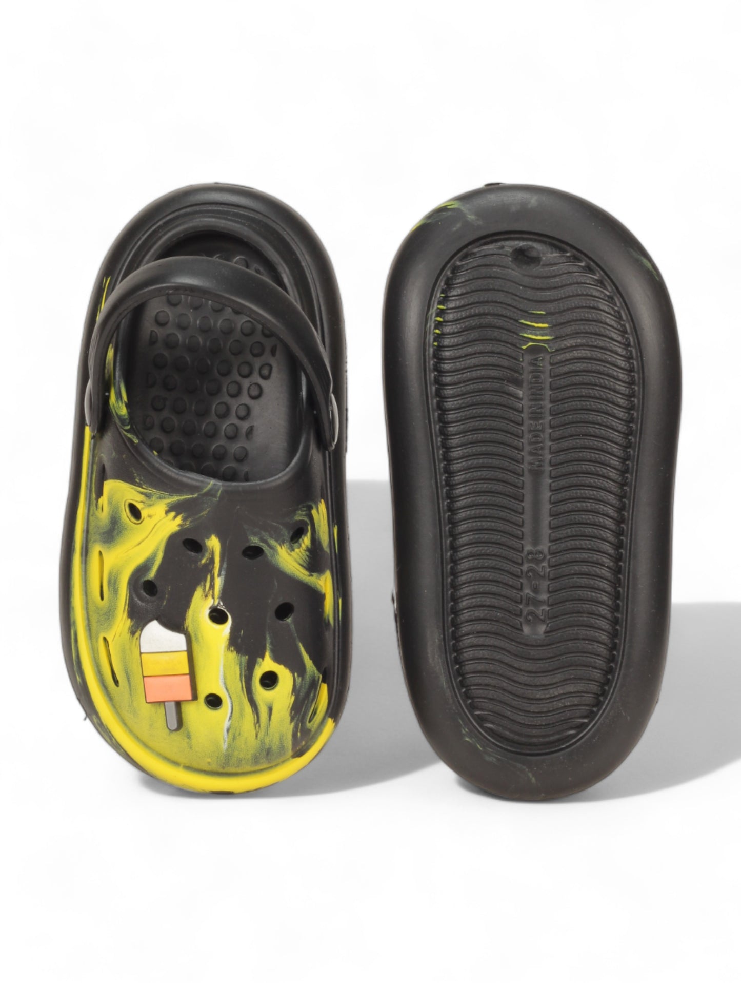 Marble Look Ice Cream Applique Anti-Slip Clogs - Black