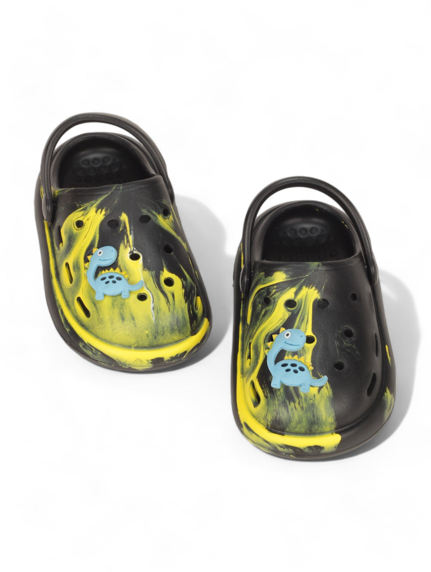 Marble Look Dinosaur Applique Anti-Slip Clogs - Black