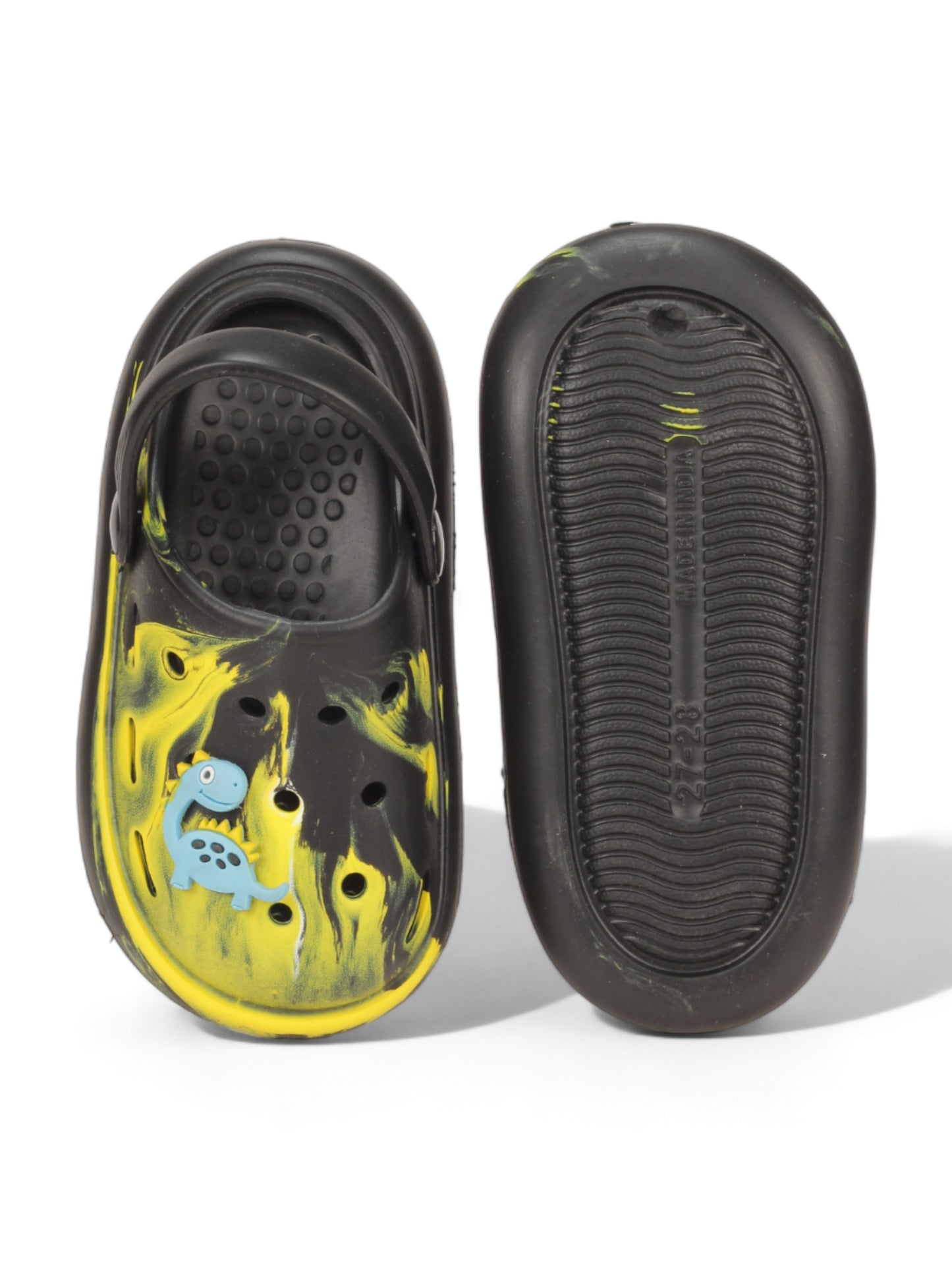 Marble Look Dinosaur Applique Anti-Slip Clogs - Black