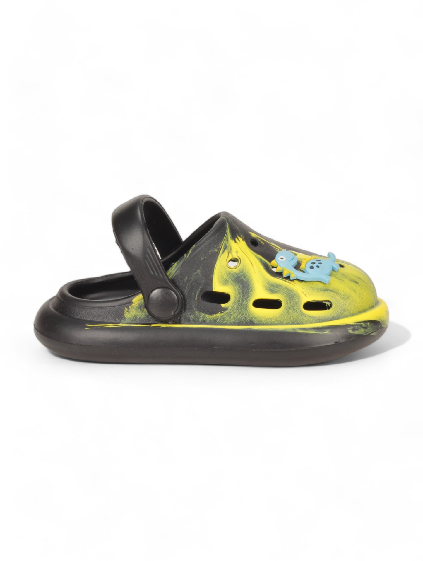Marble Look Dinosaur Applique Anti-Slip Clogs - Black
