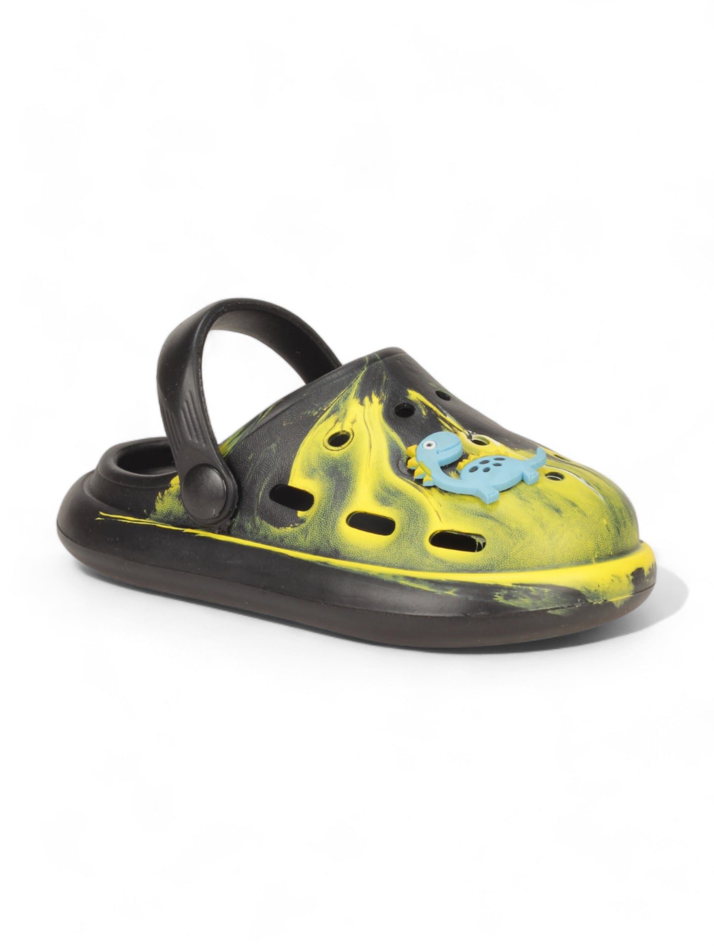 Marble Look Dinosaur Applique Anti-Slip Clogs - Black