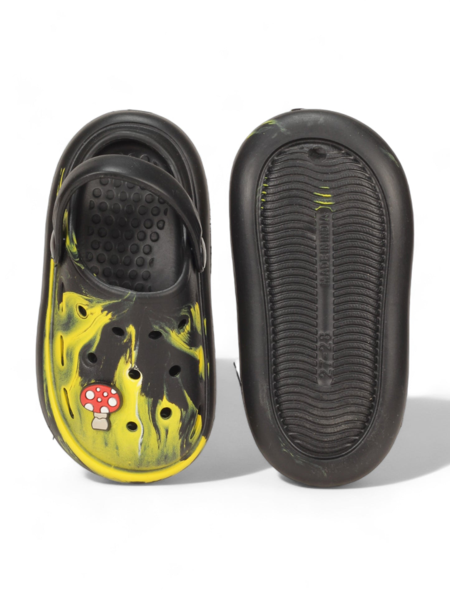 Marble Look Mushroom Applique Anti-Slip Clogs - Black