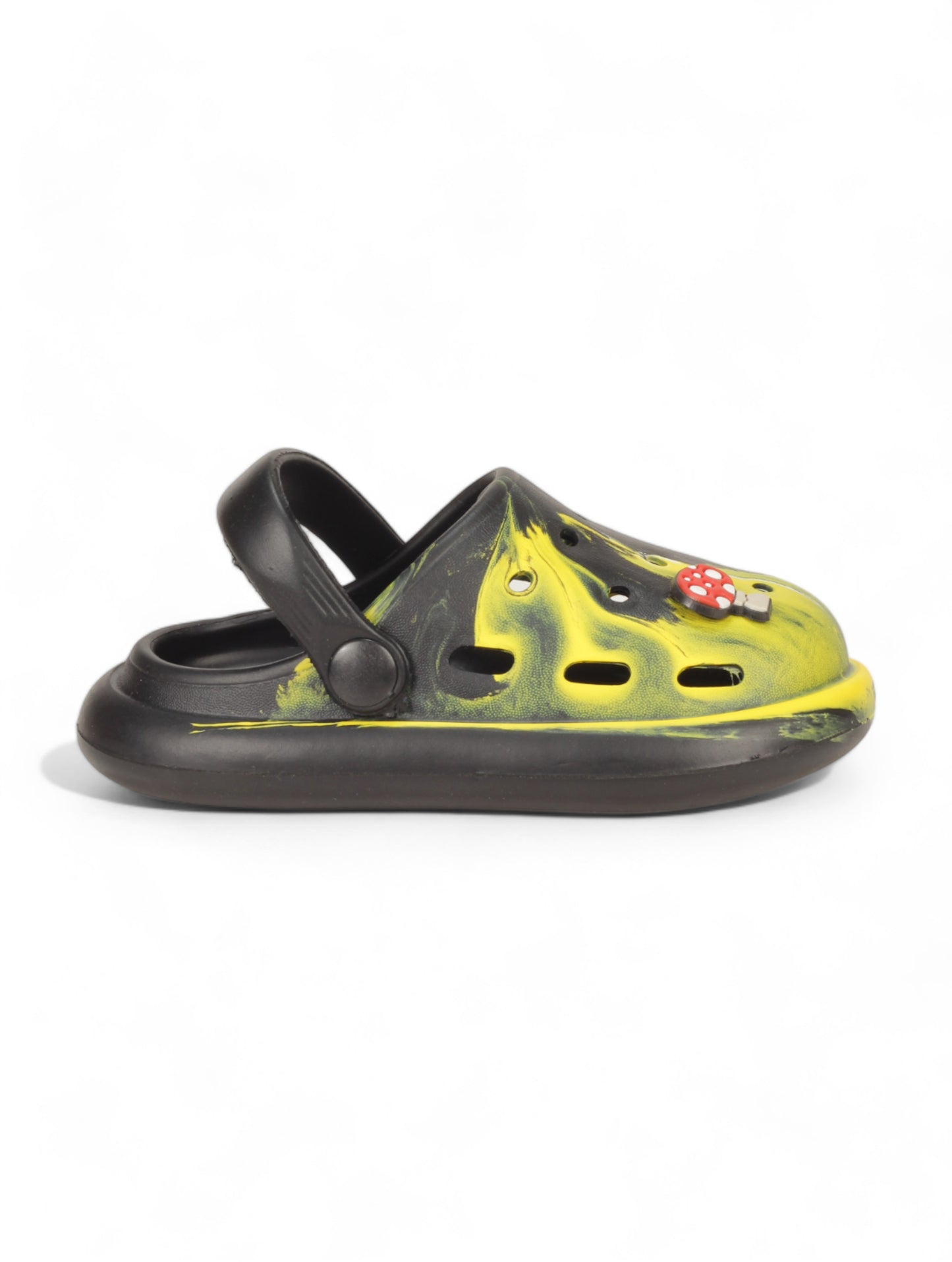 Marble Look Mushroom Applique Anti-Slip Clogs - Black
