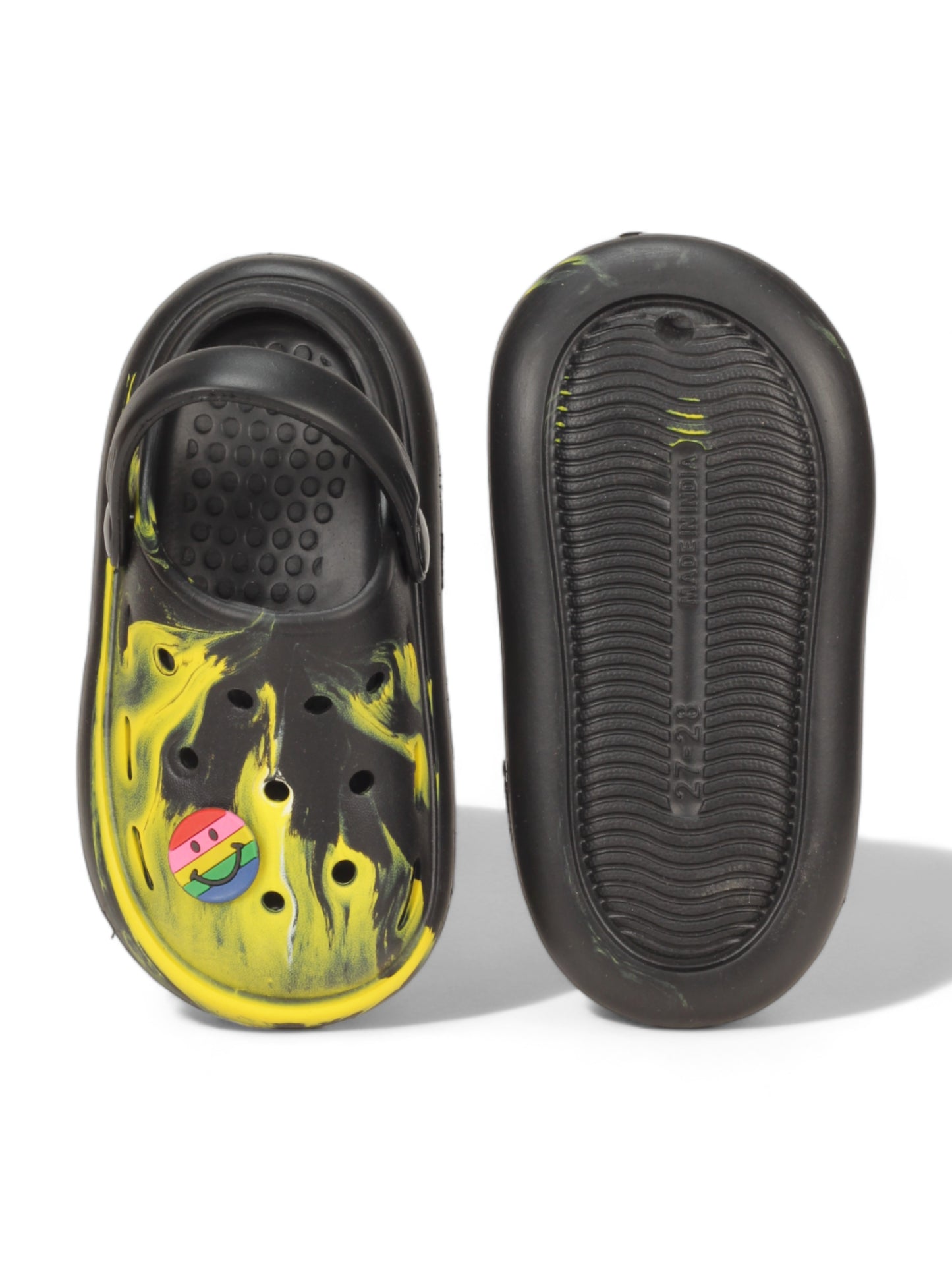 Marble Look Smily Applique Anti-Slip Clogs - Black