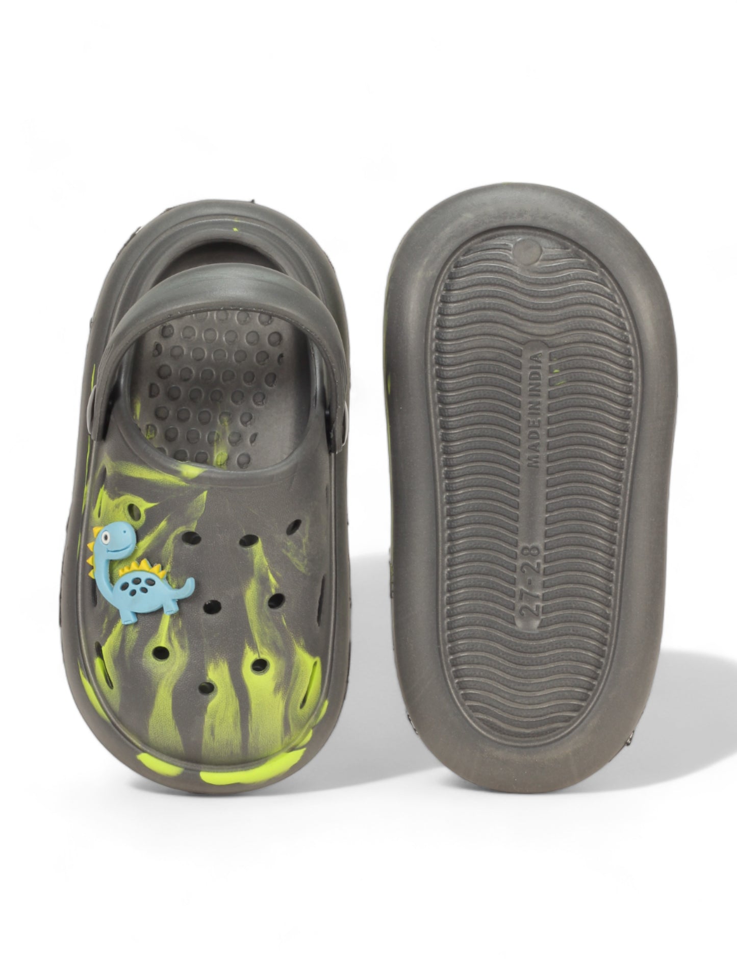 Marble Look Dinosaur Applique Anti-Slip Clogs - Grey