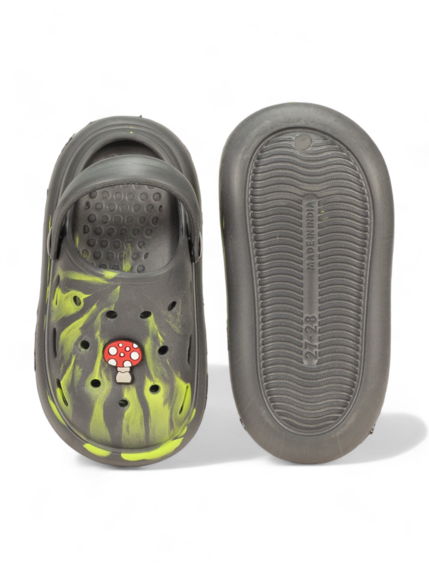 Marble Look Mushroom Applique Anti-Slip Clogs - Grey