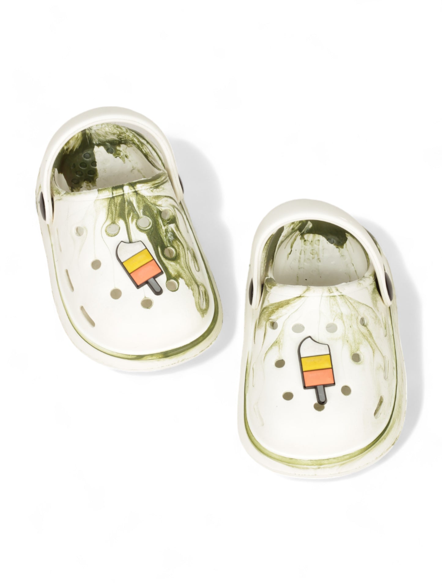 Marble Look Ice Cream Applique Anti-Slip Clogs - White