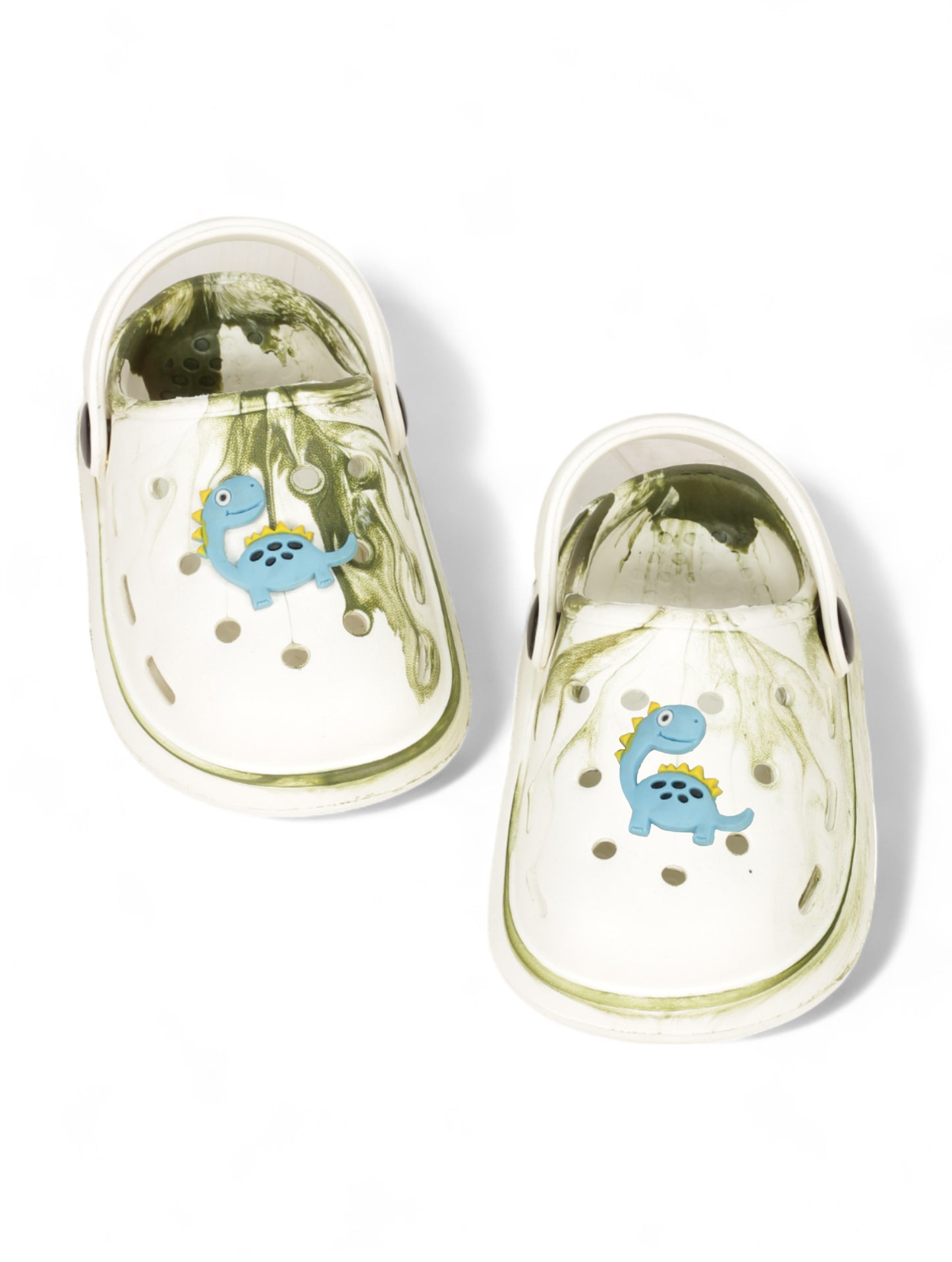 Marble Look Dinosaur Applique Anti-Slip Clogs - White