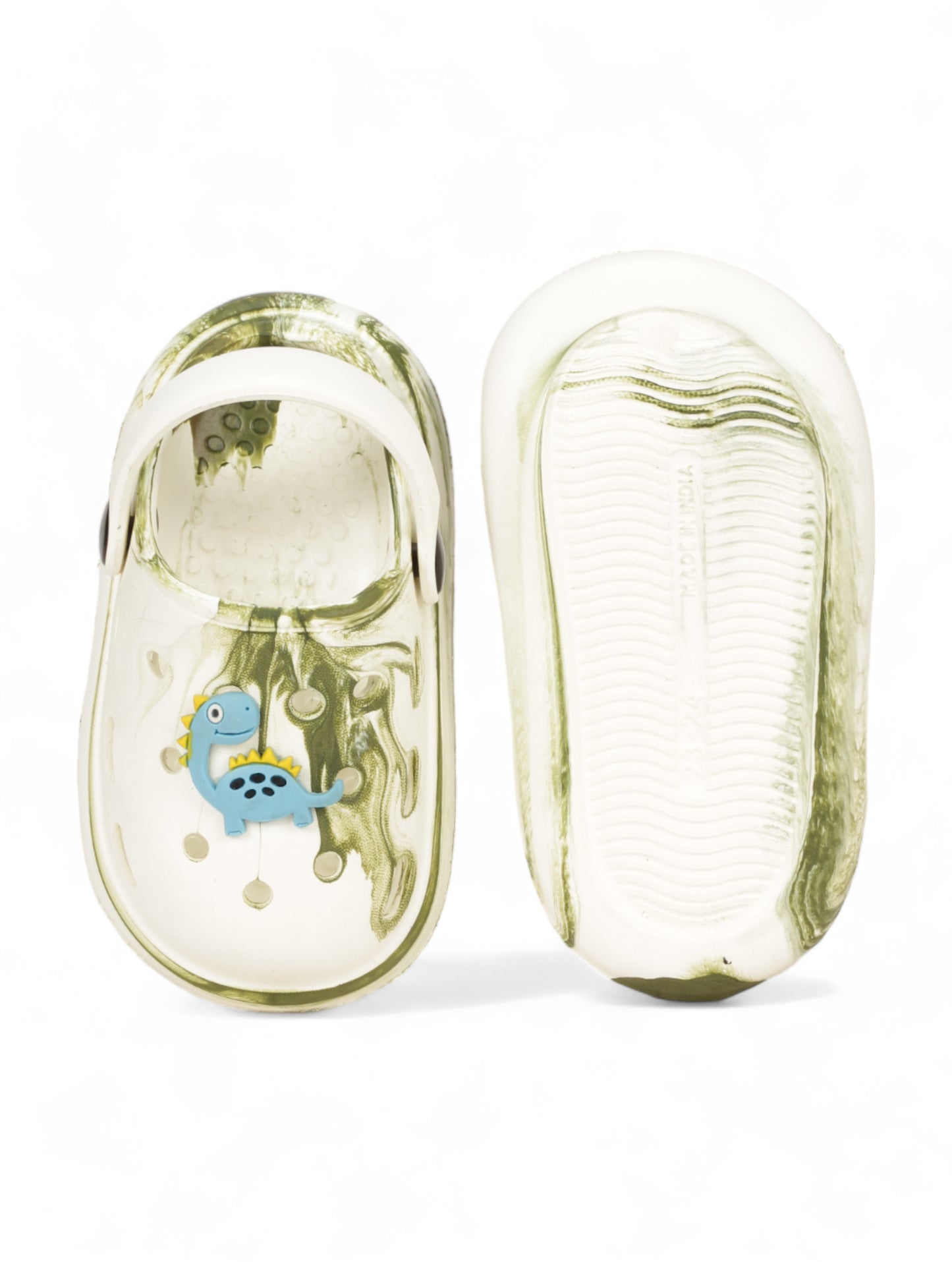 Marble Look Dinosaur Applique Anti-Slip Clogs - White