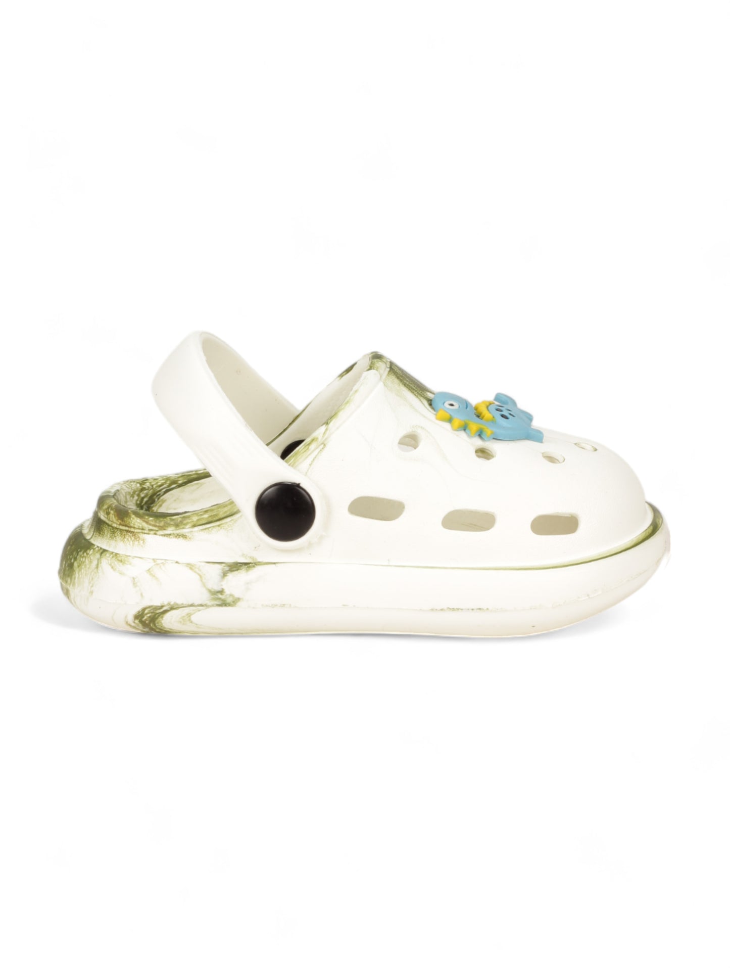 Marble Look Dinosaur Applique Anti-Slip Clogs - White