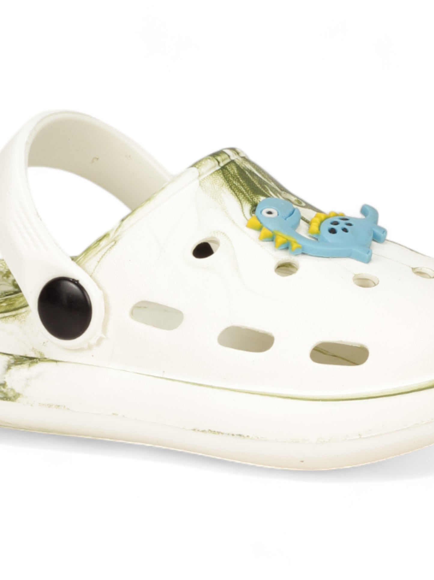 Marble Look Dinosaur Applique Anti-Slip Clogs - White