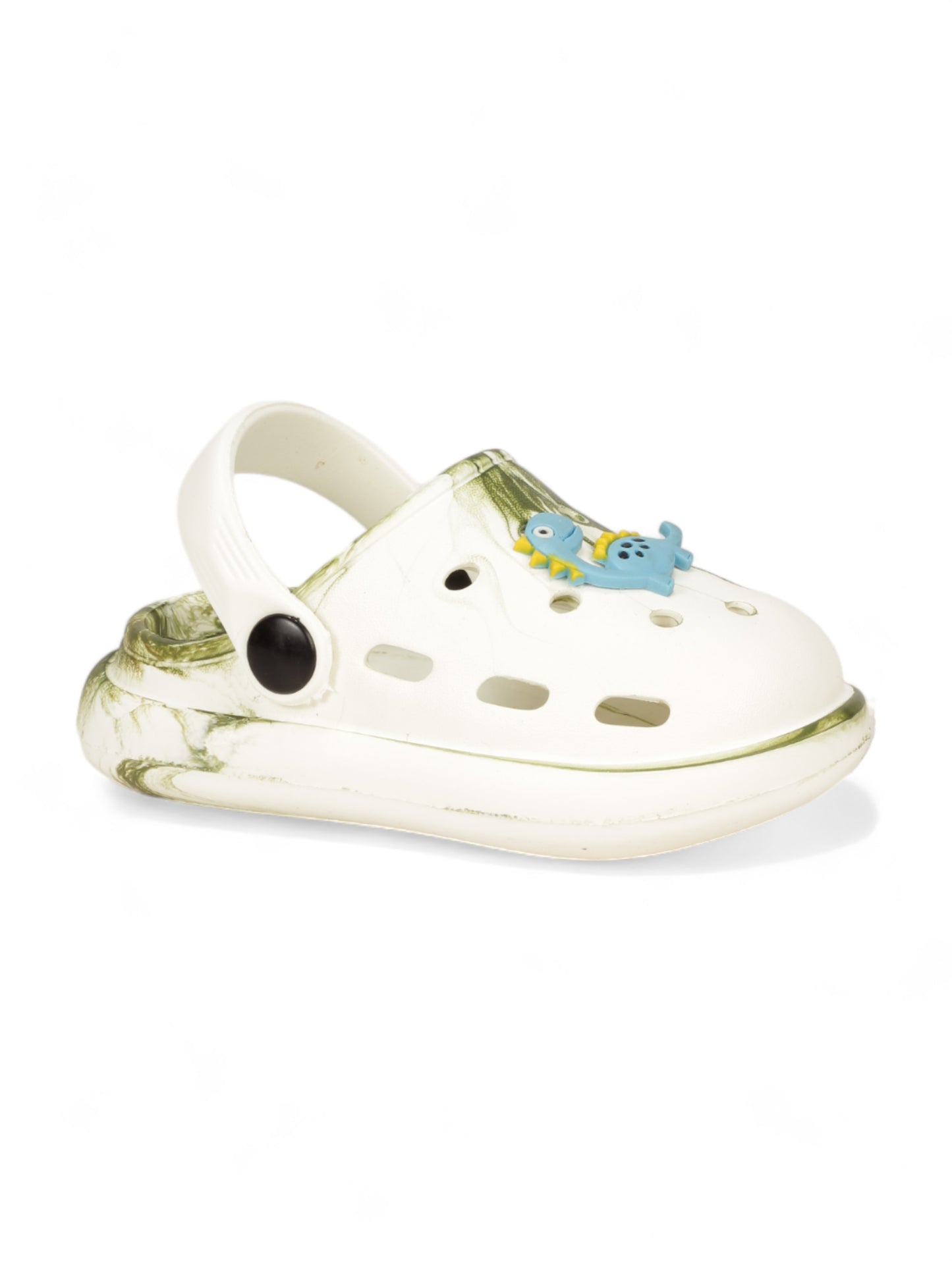 Marble Look Dinosaur Applique Anti-Slip Clogs - White