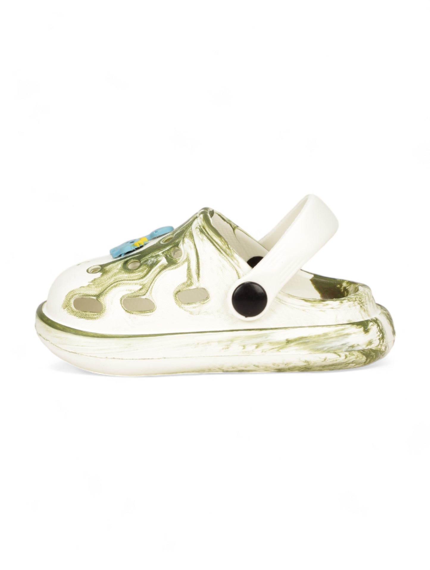 Marble Look Dinosaur Applique Anti-Slip Clogs - White