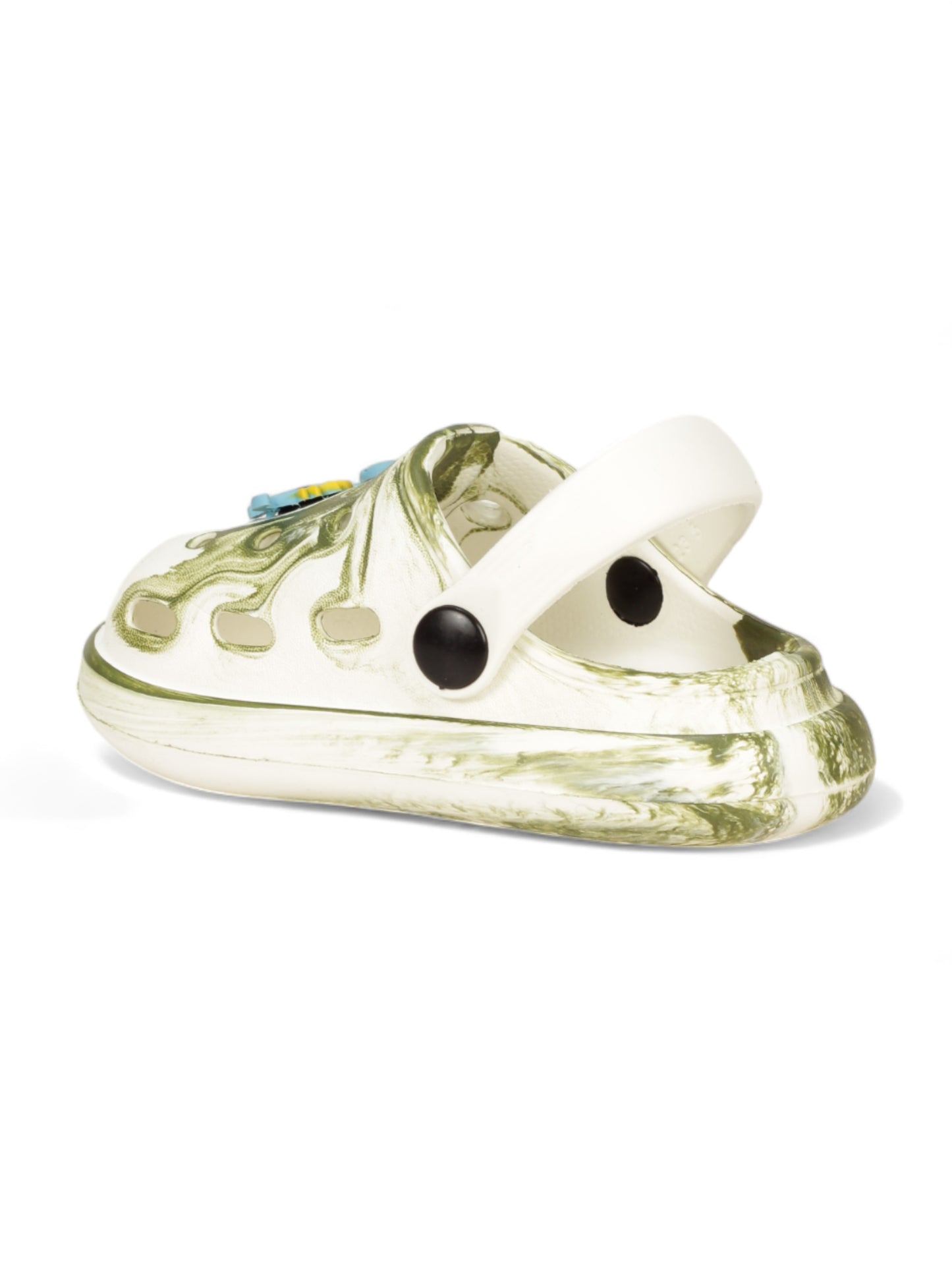 Marble Look Dinosaur Applique Anti-Slip Clogs - White