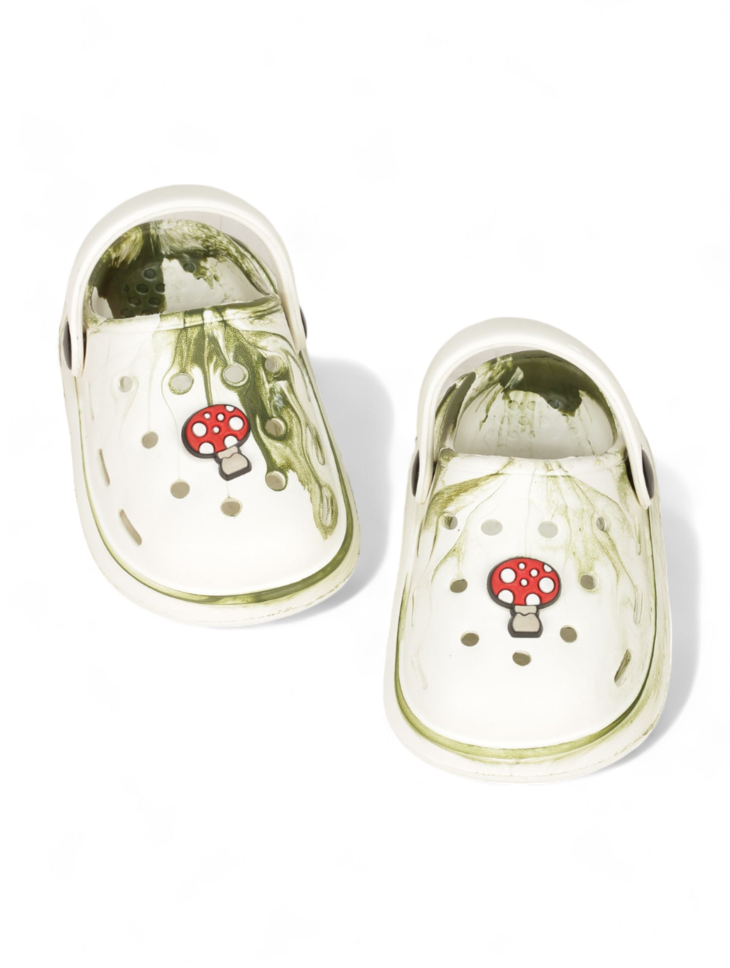 Marble Look Mushroom Applique Anti-Slip Clogs - White