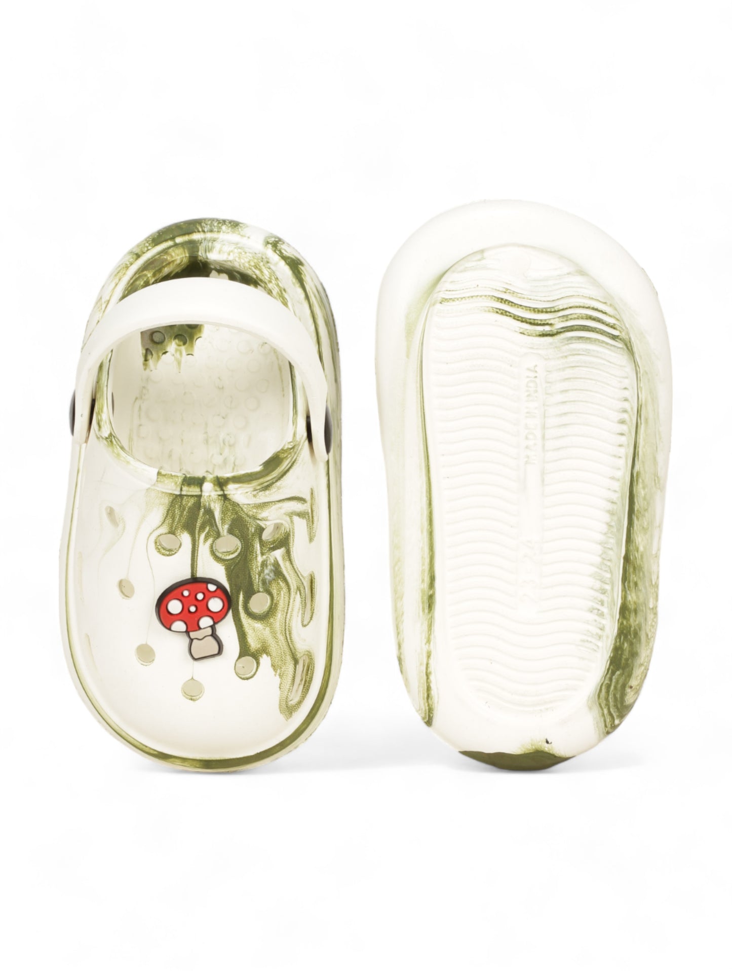 Marble Look Mushroom Applique Anti-Slip Clogs - White