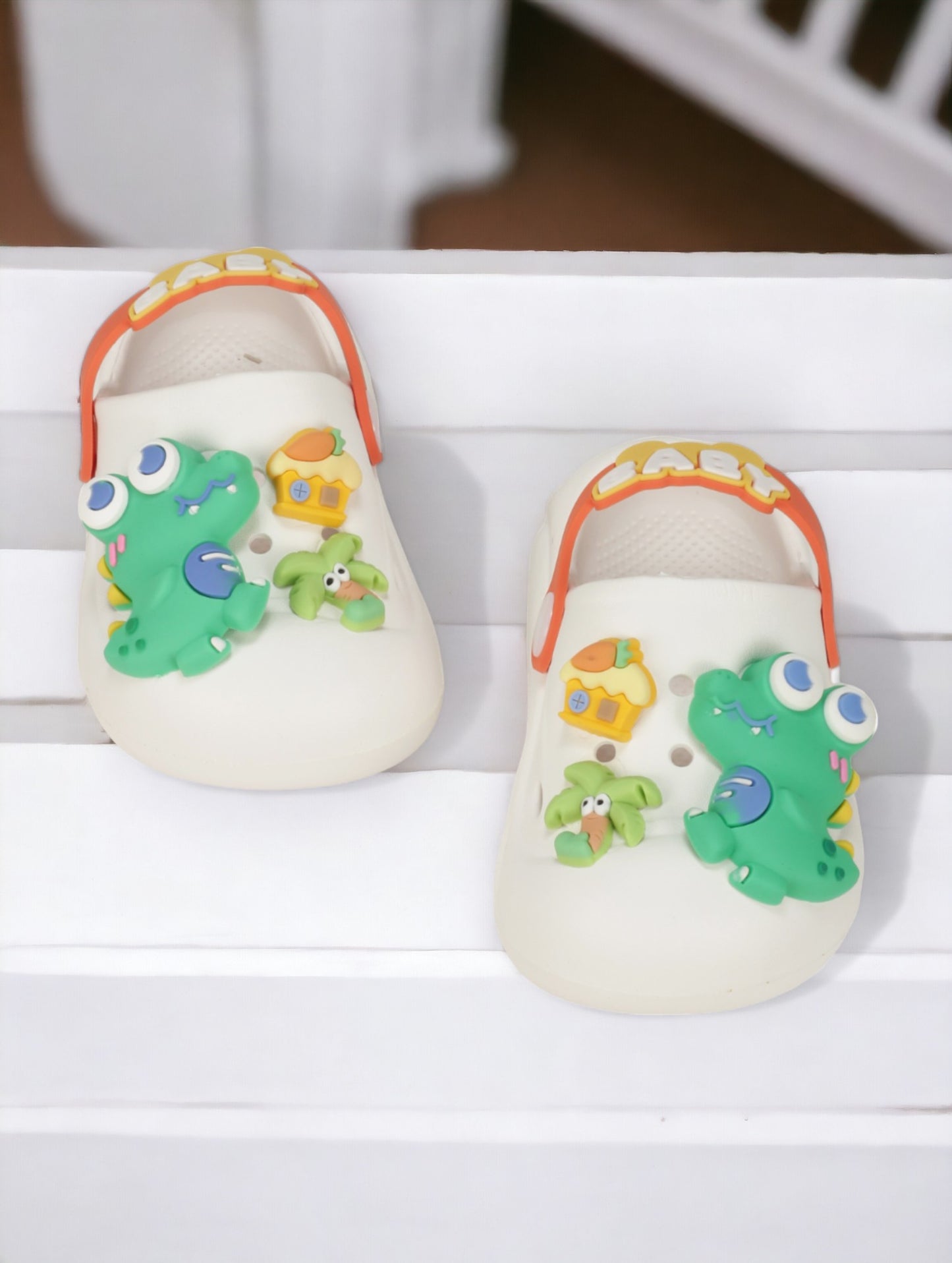 Dinosaur Applique Anti-Slip Clogs - Cream