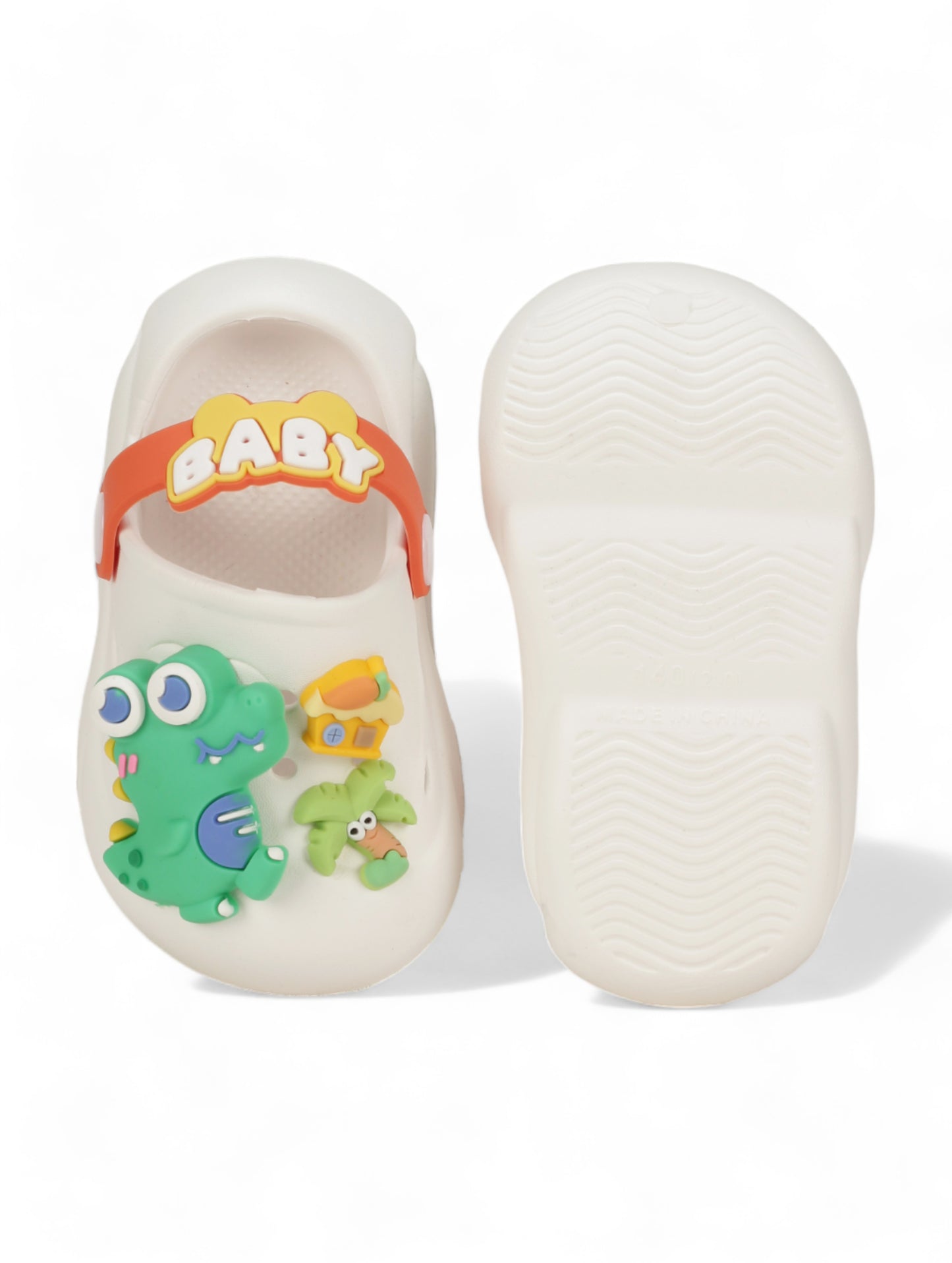 Dinosaur Applique Anti-Slip Clogs - Cream