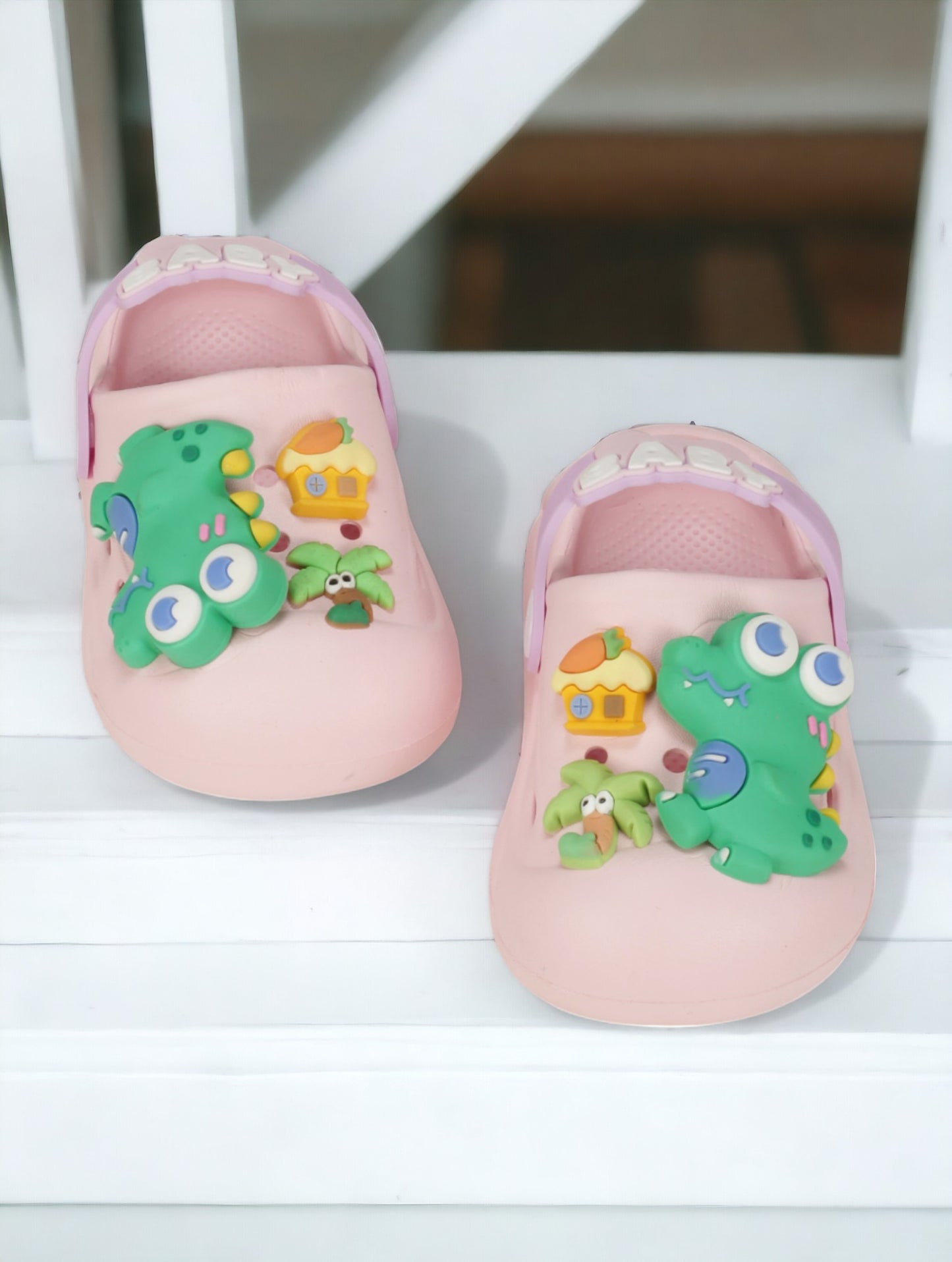 Dinosaur Applique Anti-Slip Clogs - Pink