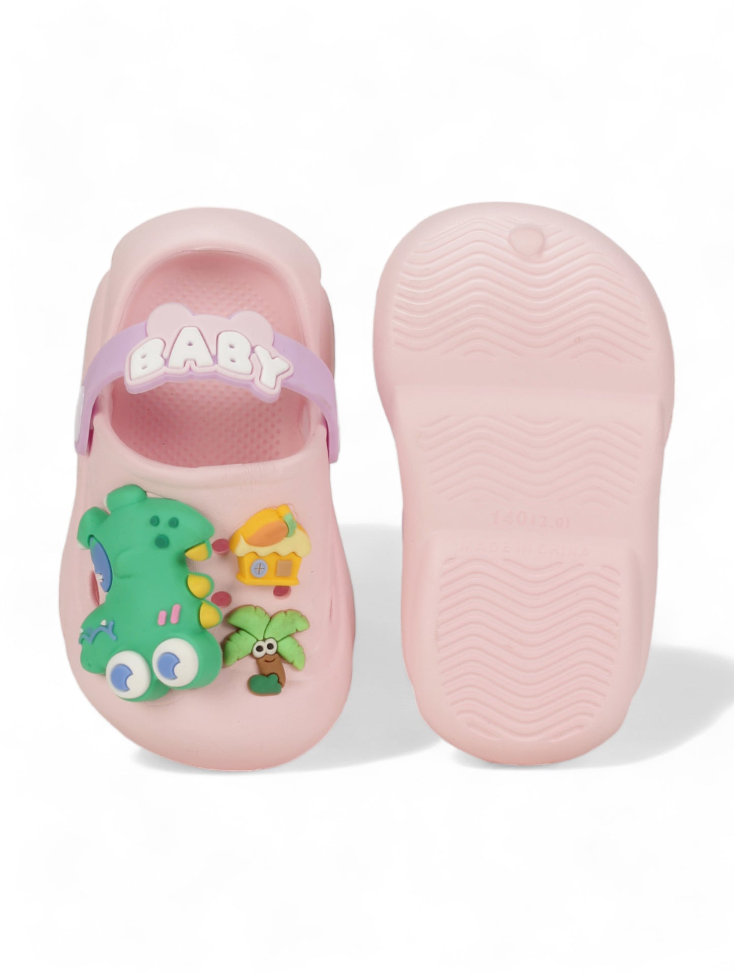 Dinosaur Applique Anti-Slip Clogs - Pink