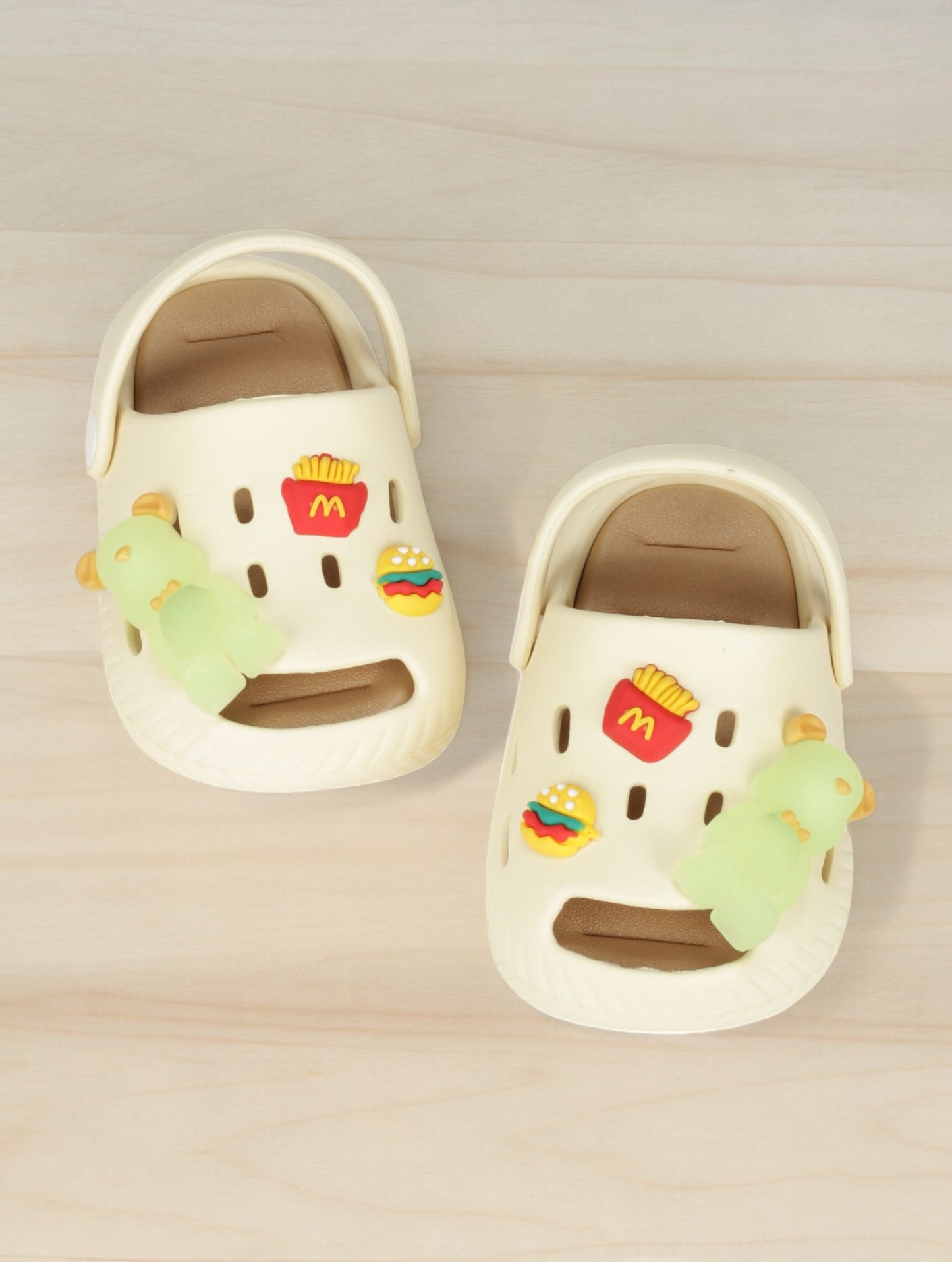 Bear Applique Anti-Slip Clogs - Cream