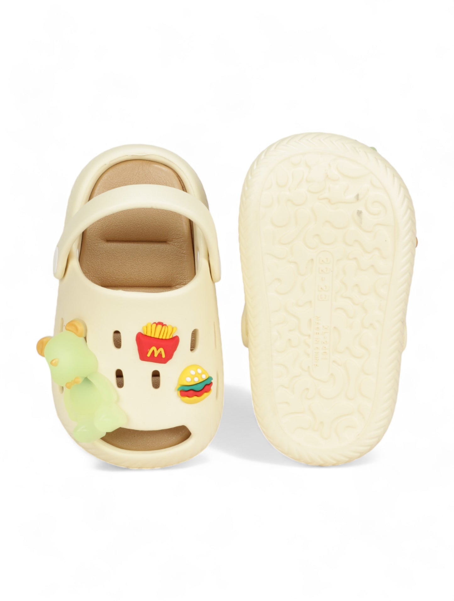 Bear Applique Anti-Slip Clogs - Cream