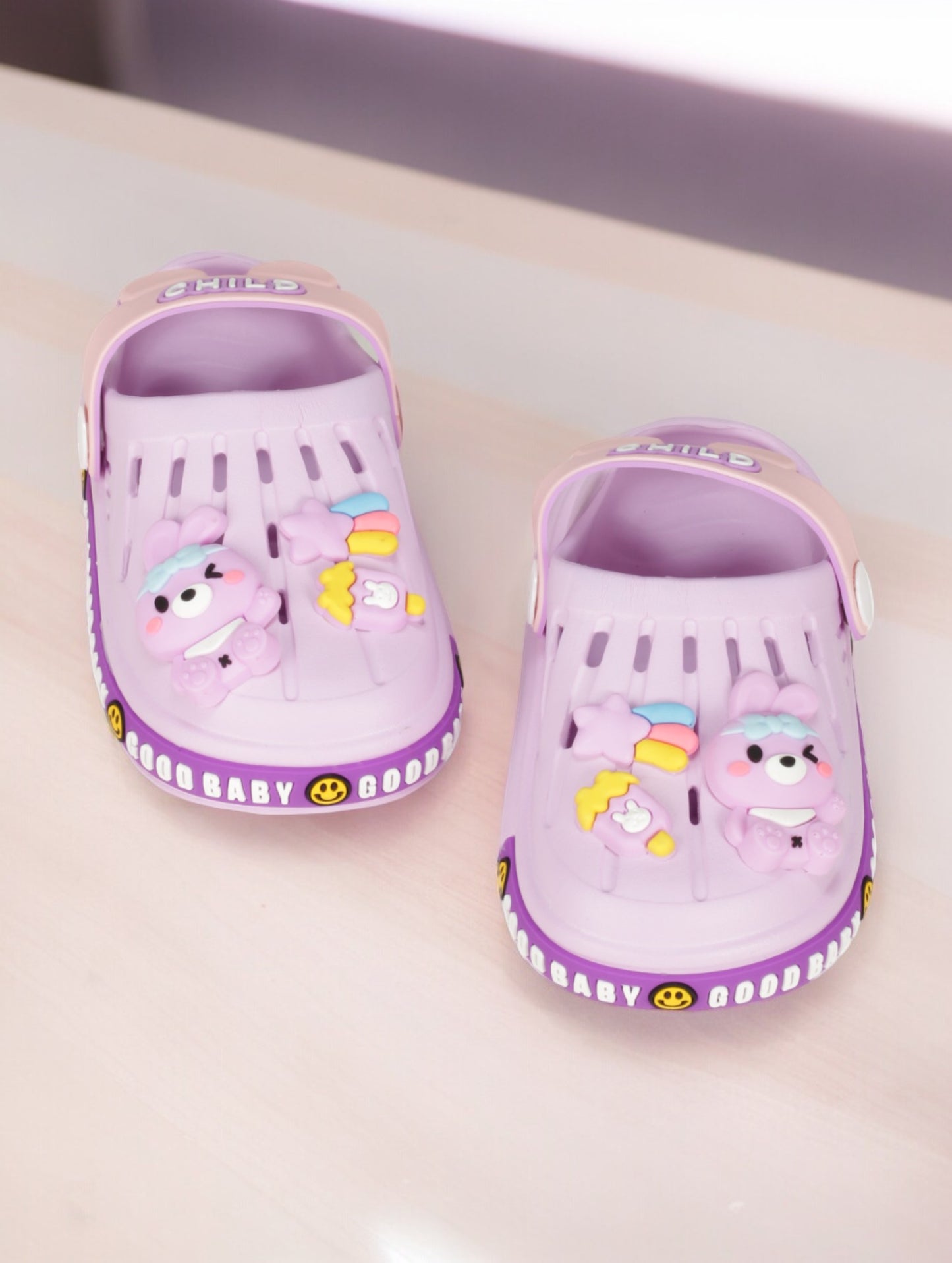 Bunny Applique Anti-Slip Clogs - Mauve