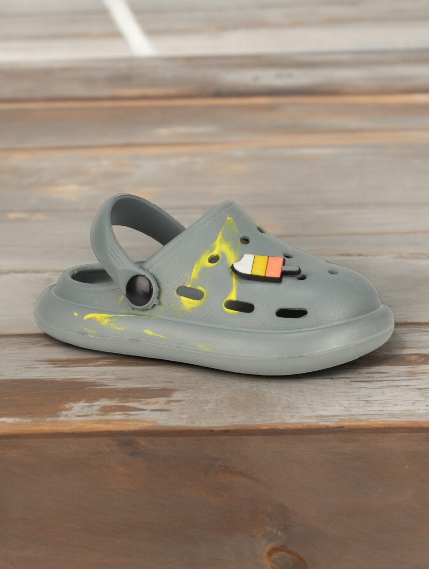 Marble Look Ice Cream Applique Anti-Slip Clogs - Grey