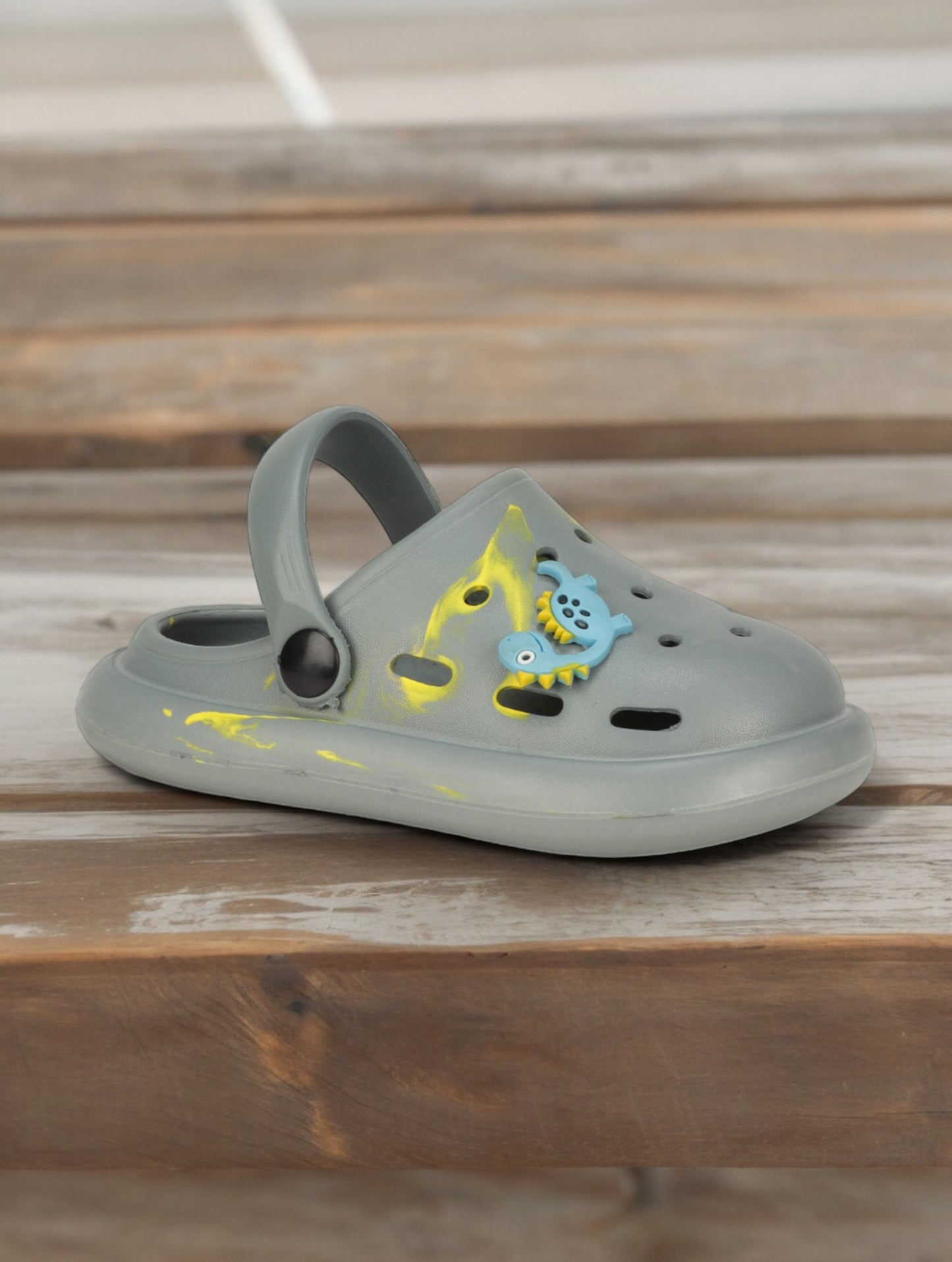 Marble Look Dinosaur Applique Anti-Slip Clogs - Grey