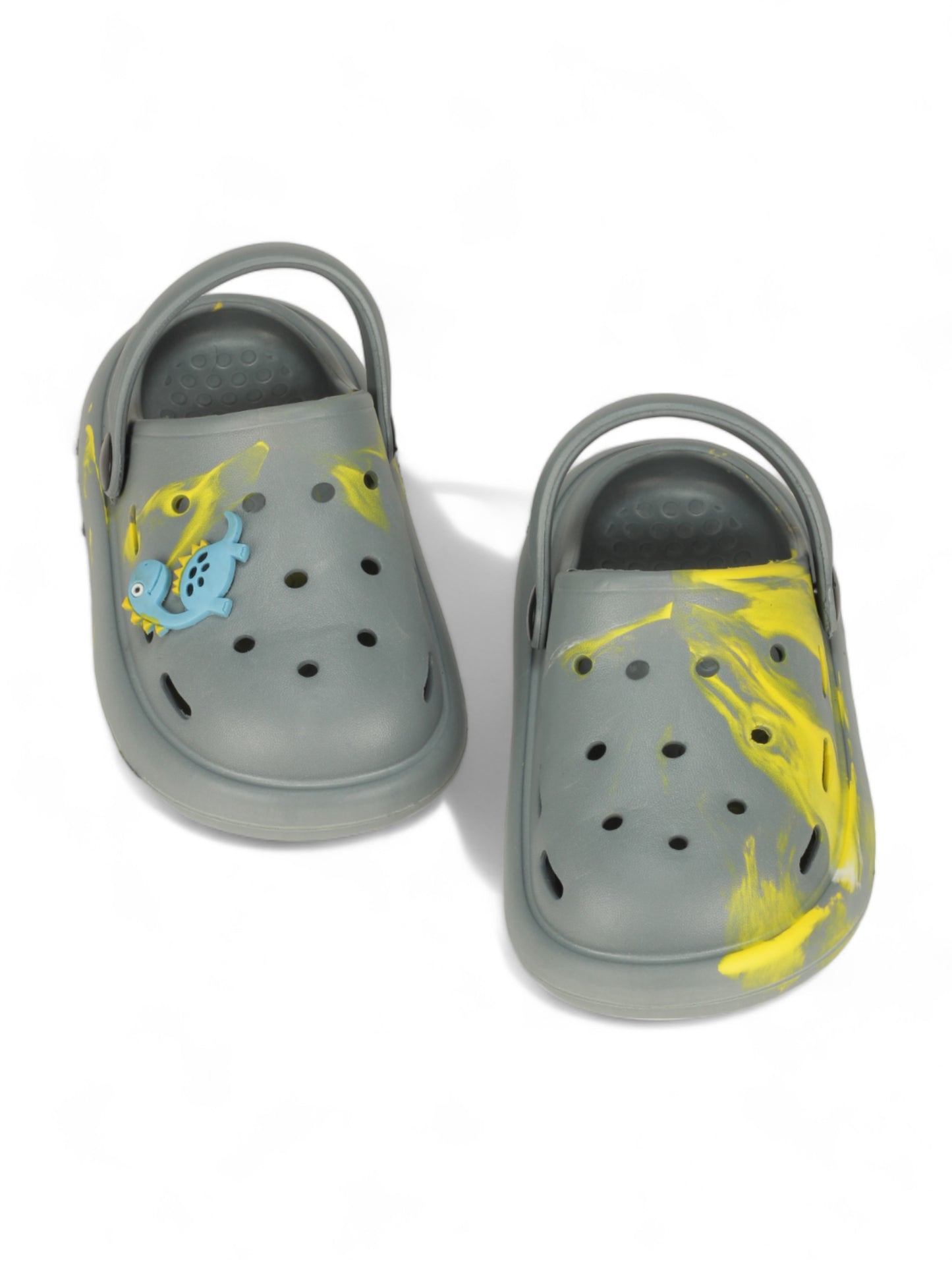 Marble Look Dinosaur Applique Anti-Slip Clogs - Grey