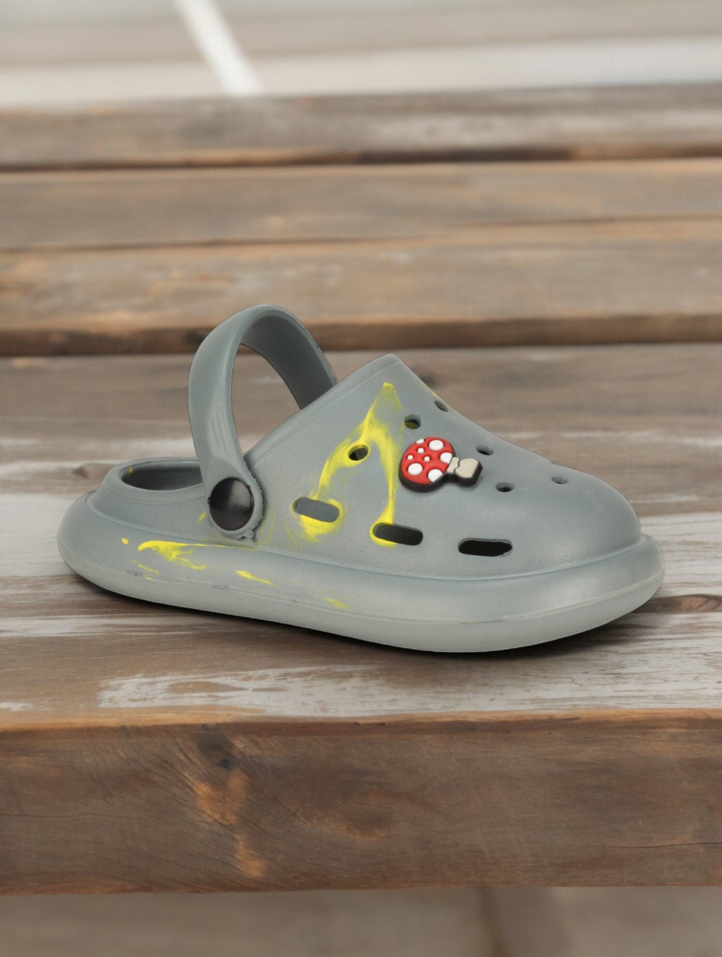 Marble Look Mushroom Applique Anti-Slip Clogs - Grey