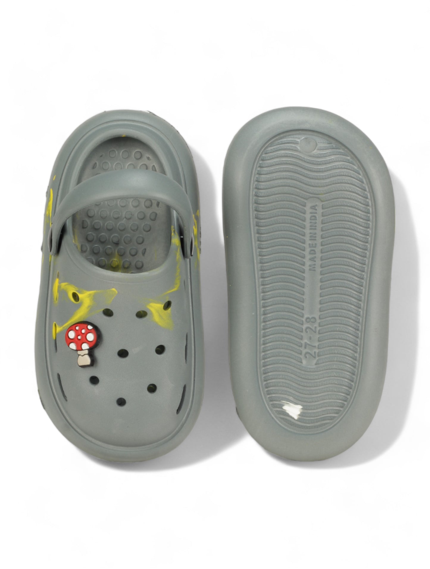Marble Look Mushroom Applique Anti-Slip Clogs - Grey