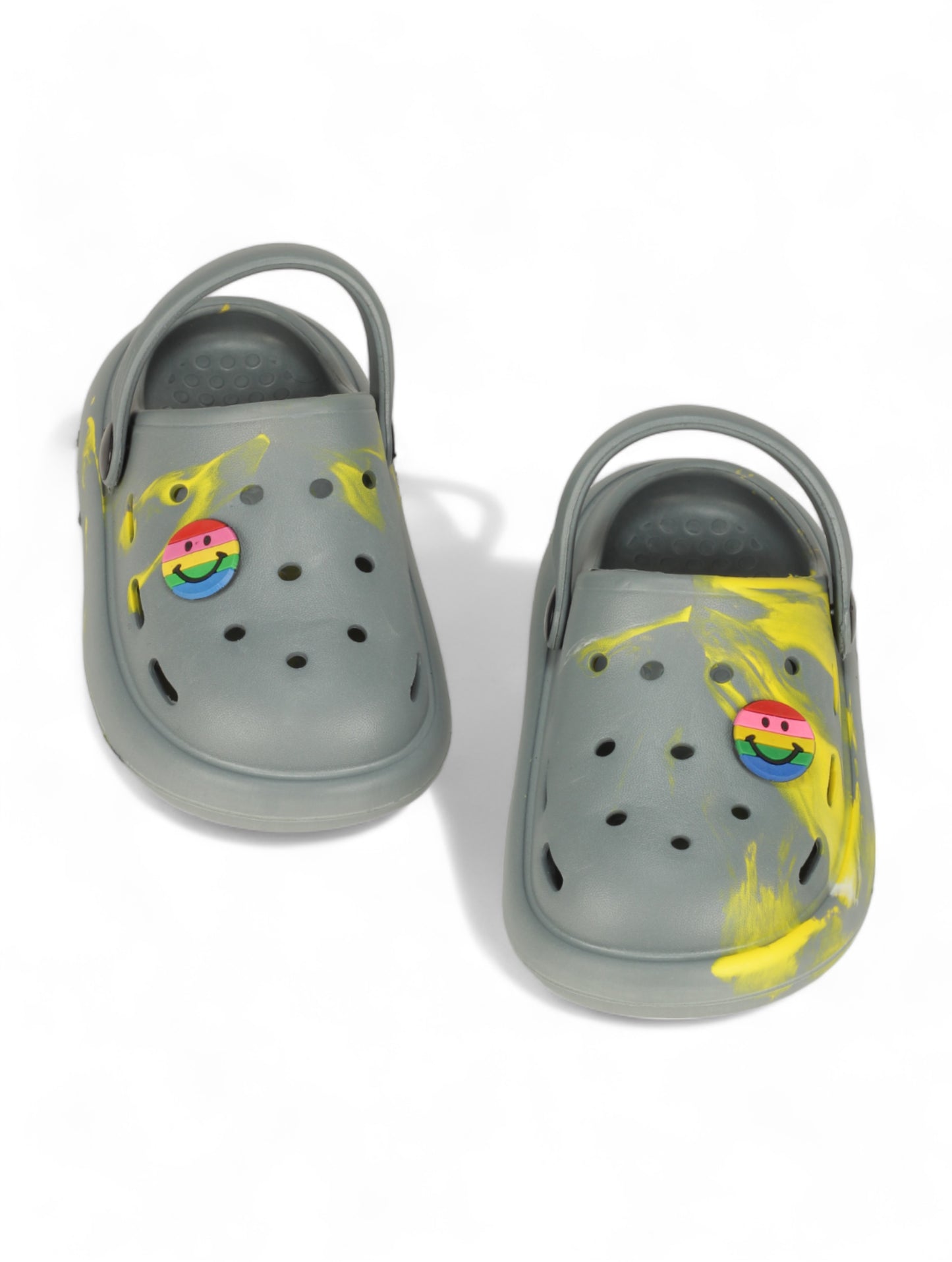 Marble Look Smily Applique Anti-Slip Clogs - Grey