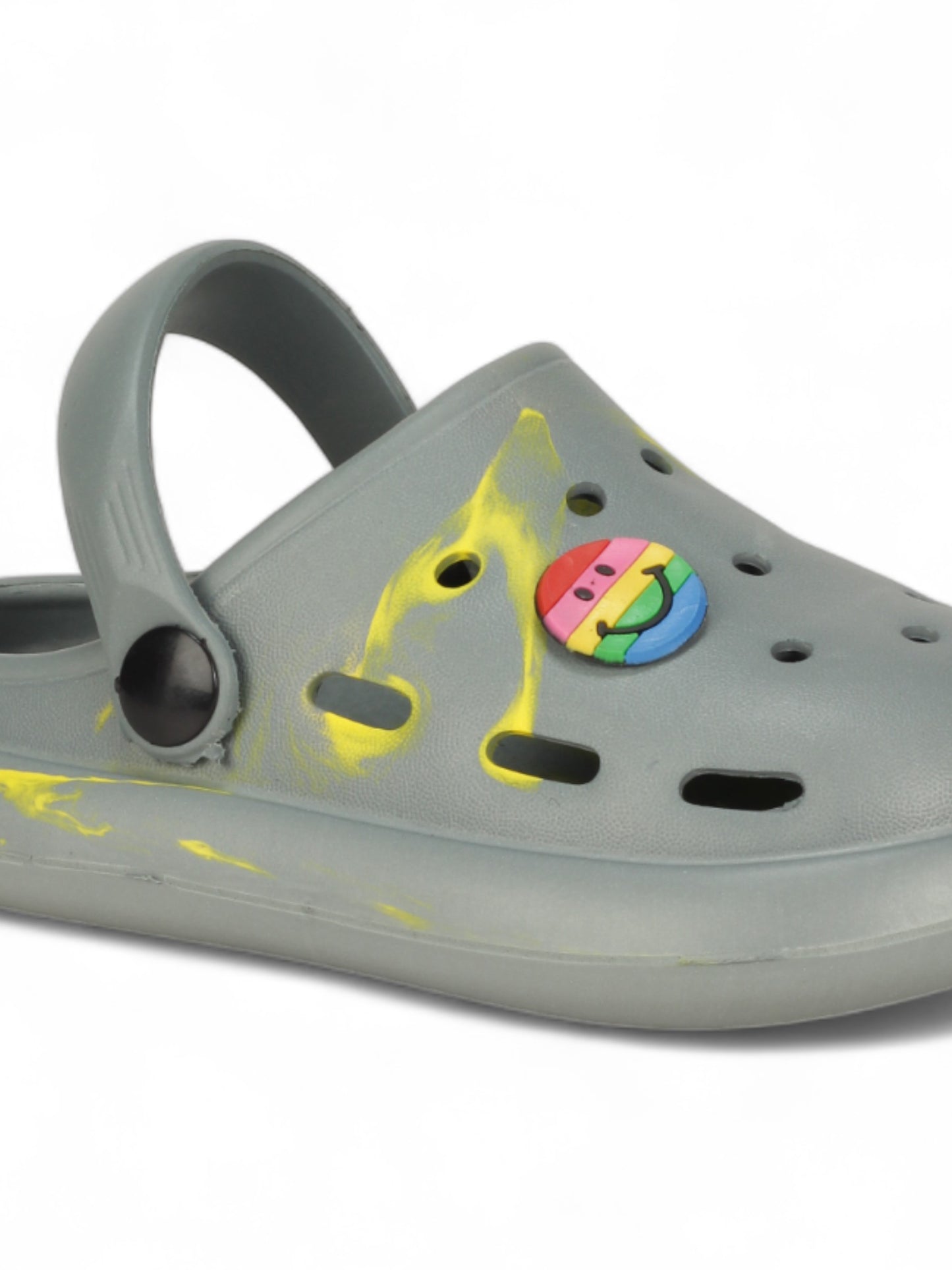 Marble Look Smily Applique Anti-Slip Clogs - Grey
