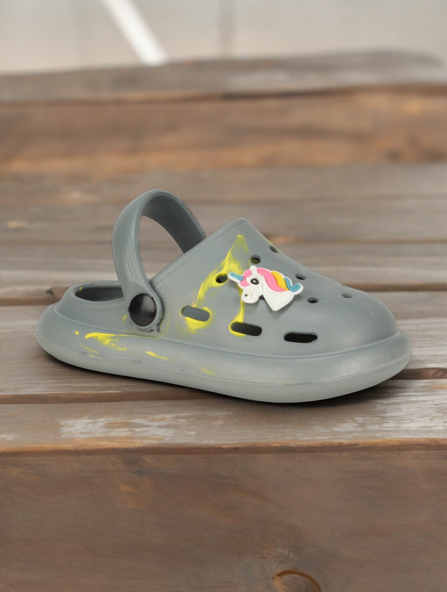Marble Look Unicorn Applique Anti-Slip Clogs - Grey