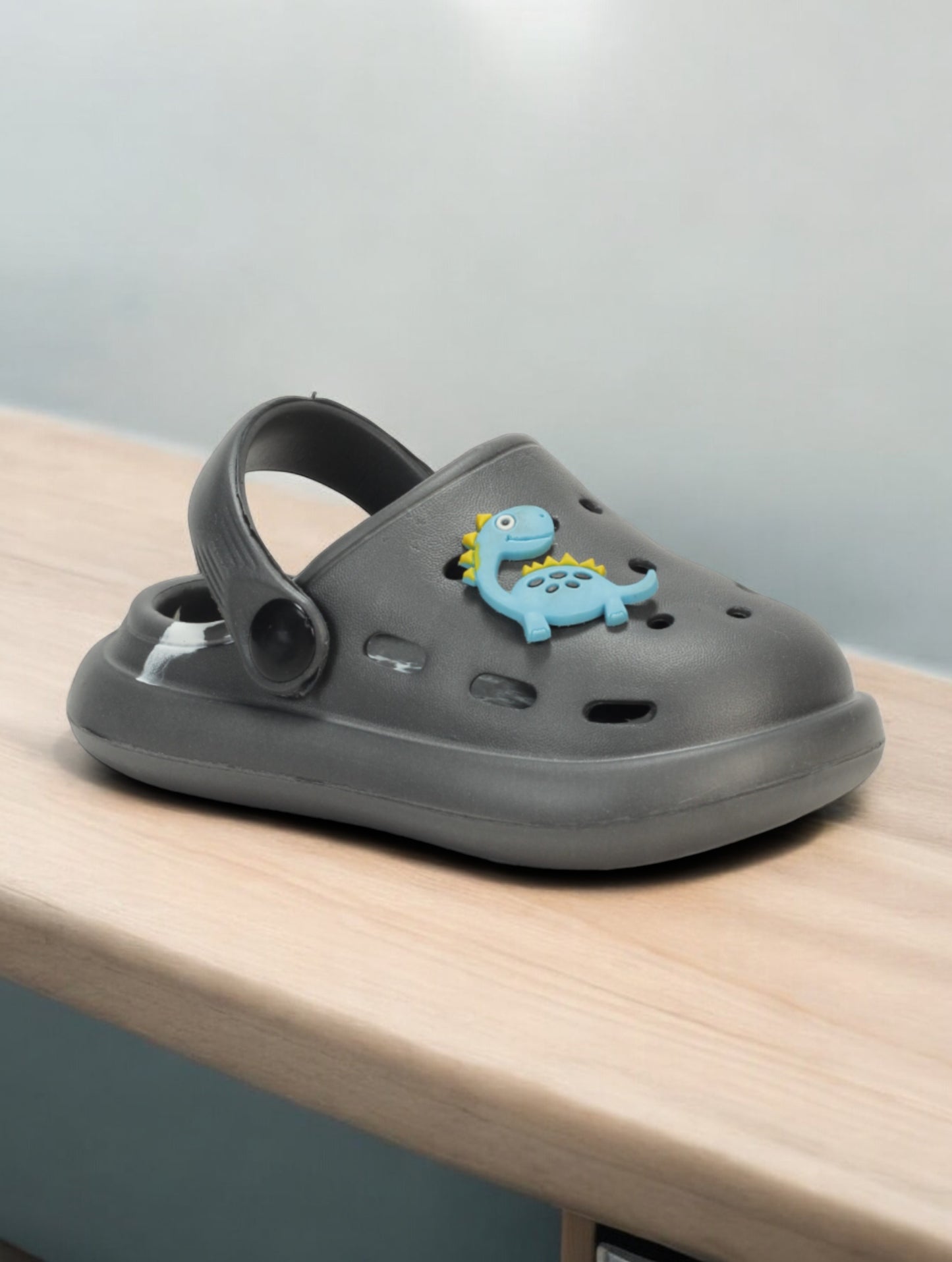 Marble Look Dinosaur Applique Anti-Slip Clogs - Grey
