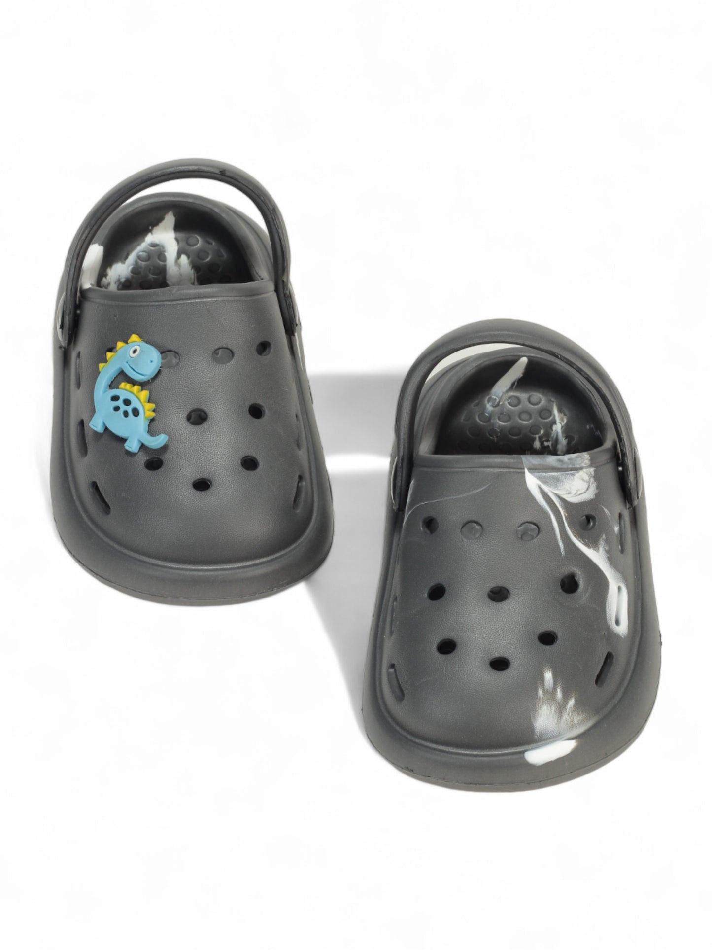 Marble Look Dinosaur Applique Anti-Slip Clogs - Grey