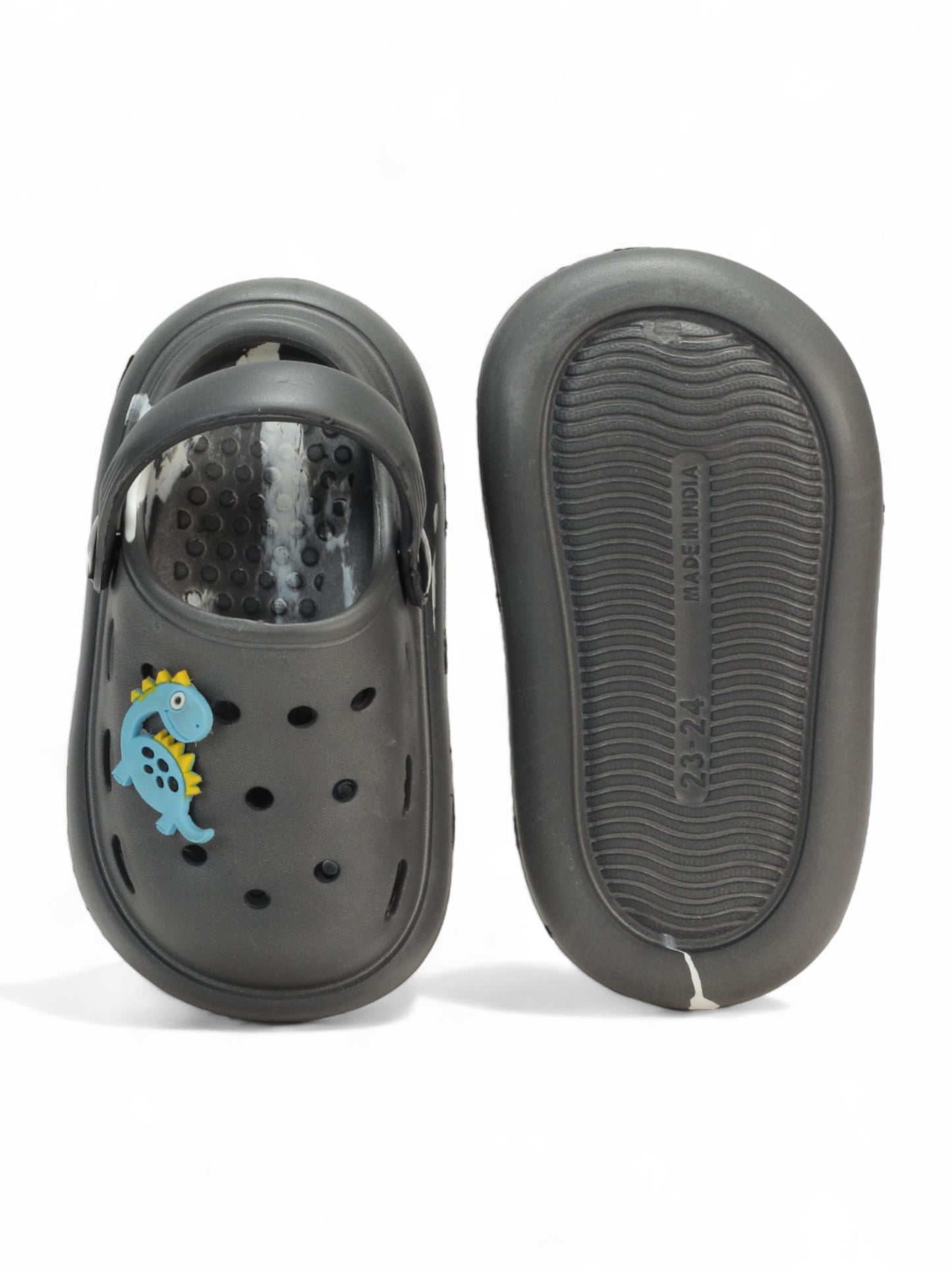 Marble Look Dinosaur Applique Anti-Slip Clogs - Grey