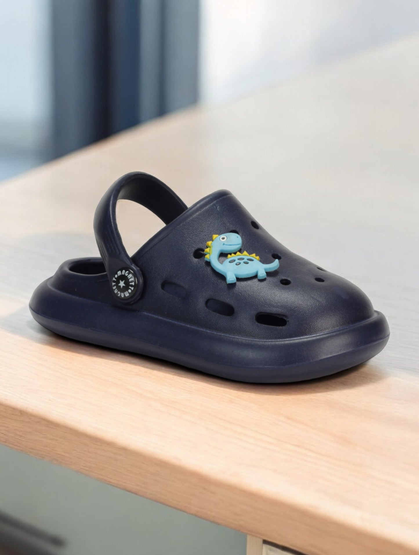 Marble Look Dinosaur Applique Anti-Slip Clogs - Navy Blue