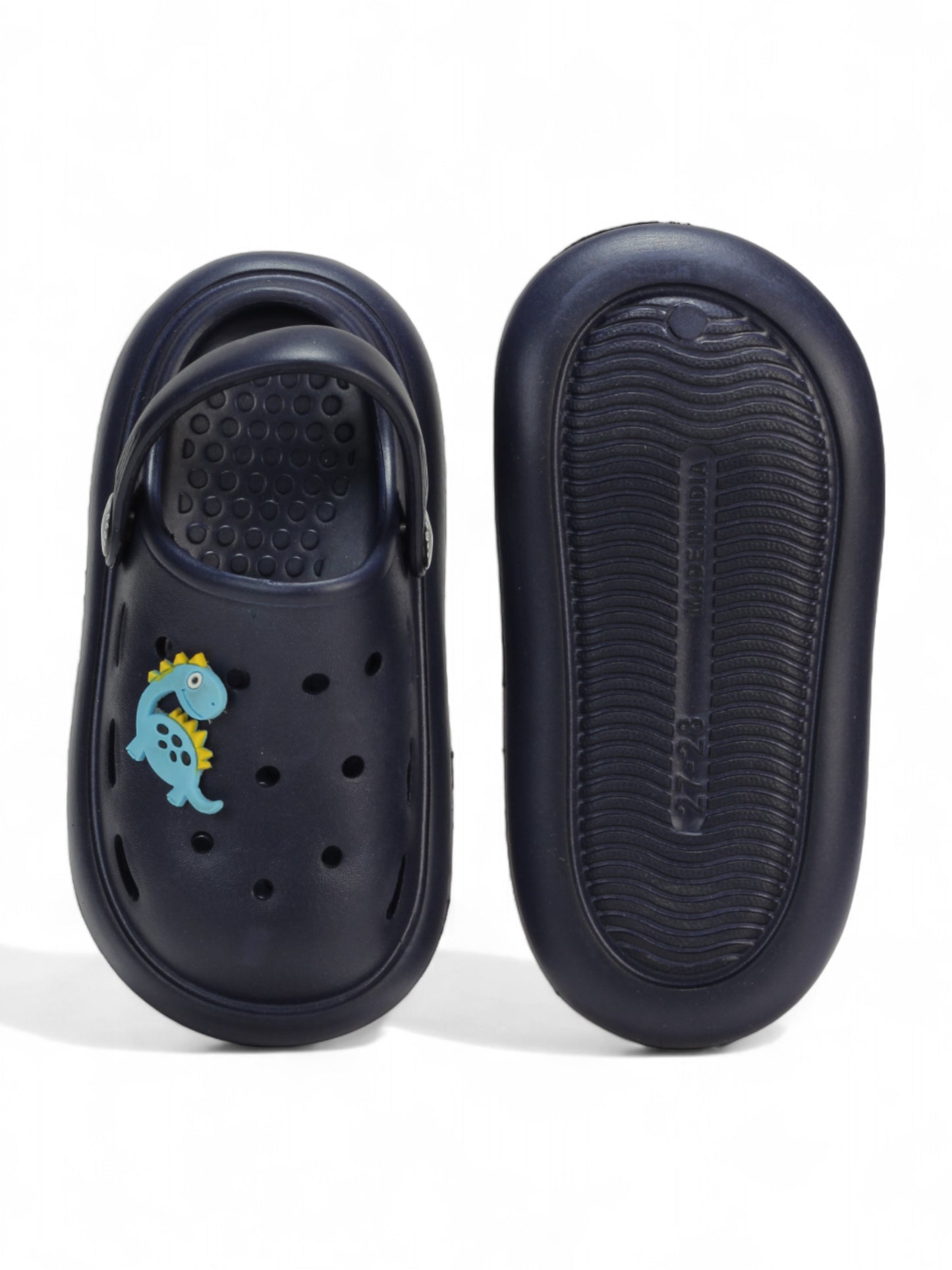 Marble Look Dinosaur Applique Anti-Slip Clogs - Navy Blue