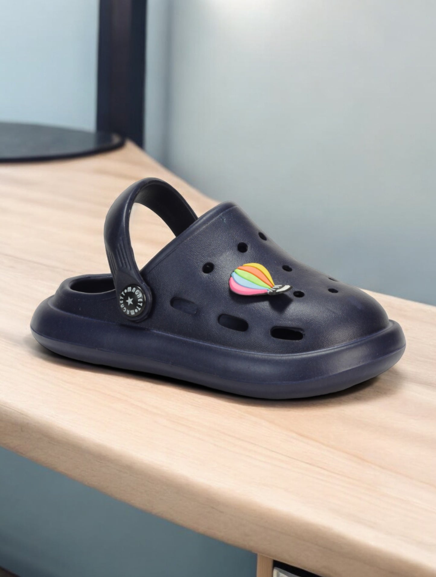 Marble Look Hot Air Balloon Applique Anti-Slip Clogs - Navy Blue